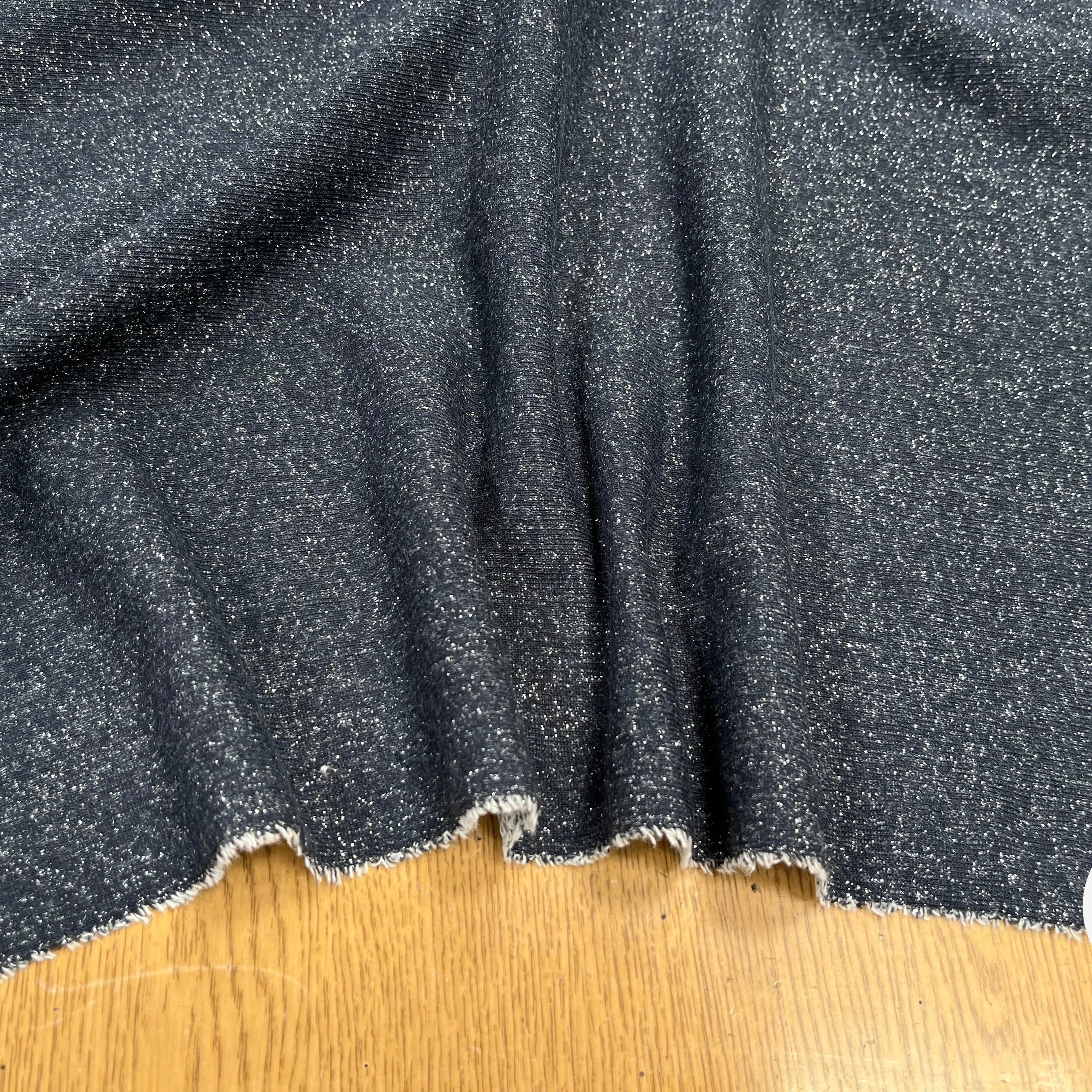 MOLLETON FIN LUREX ARGENT BLEU MARINE - My Little Coupon