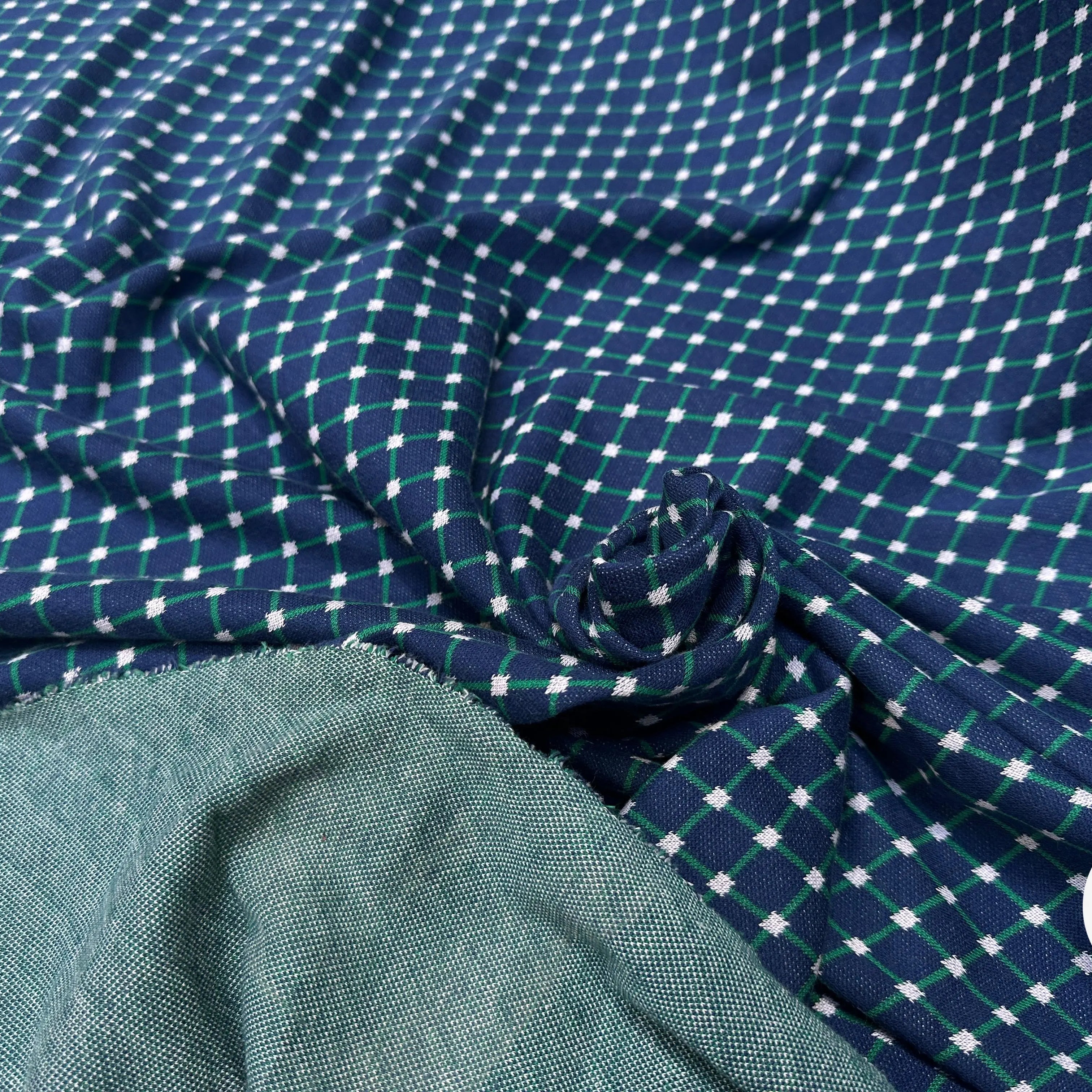 MOLLETON LEGER CARREAUX VERTS FOND BLEU - My Little Coupon