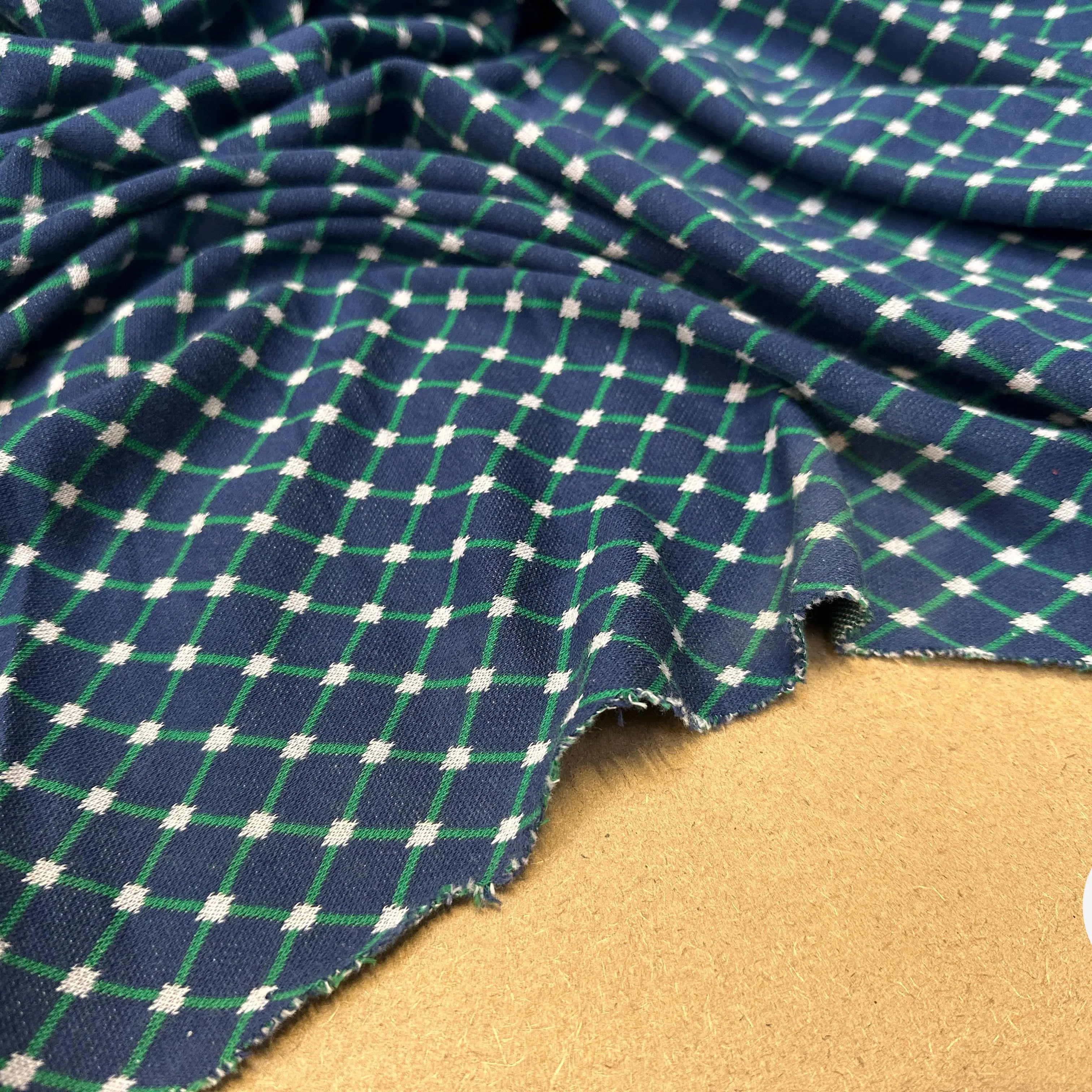 MOLLETON LEGER CARREAUX VERTS FOND BLEU - My Little Coupon