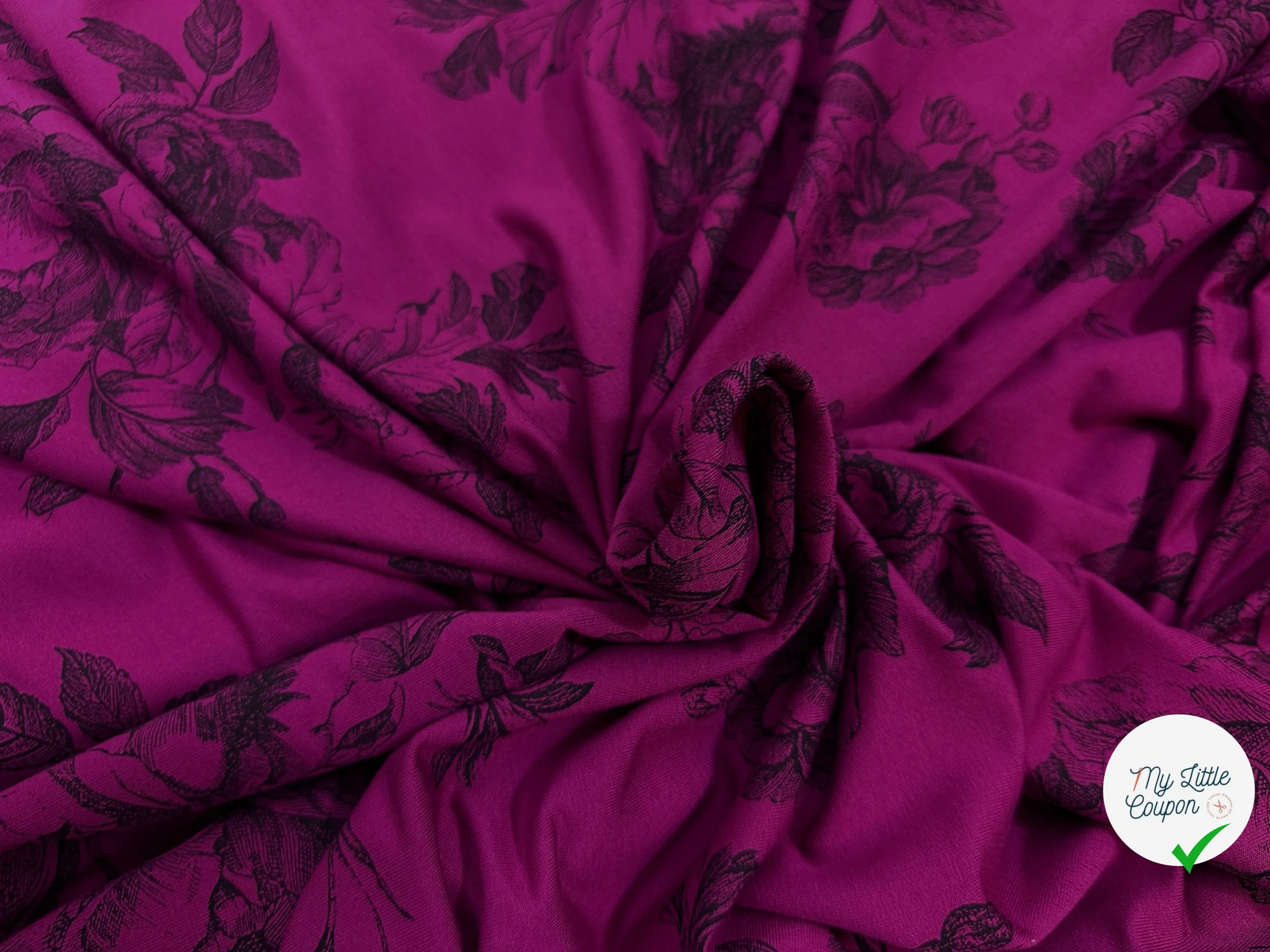 MOLLETON LÉGER VISCOSE STRIÉ AUBERGINE FUCHSIA GROSSE FLEURS MLC INTERN