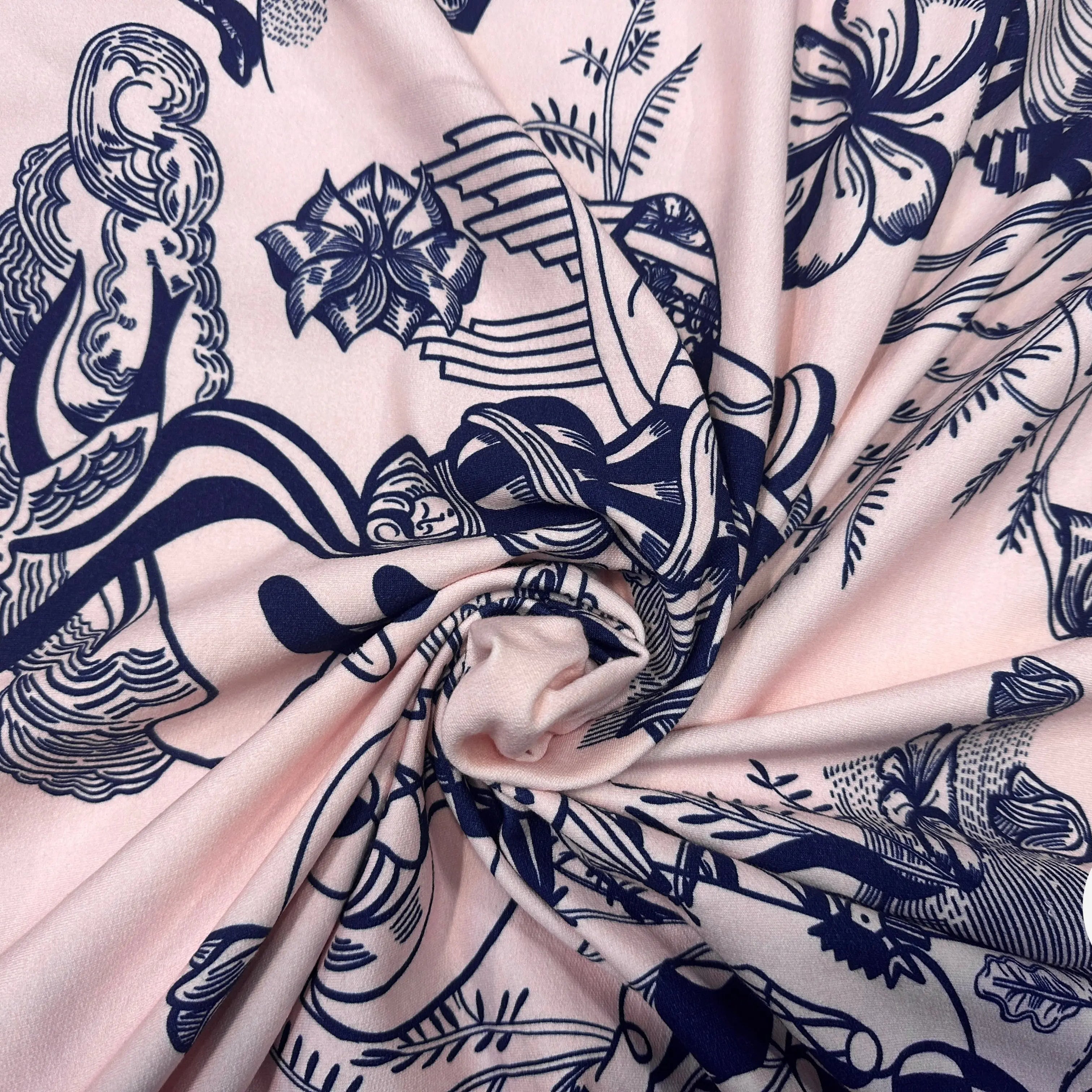 MOLLETON SAUMON MOTIF ABSTRAIT BLEU MARINE - My Little Coupon