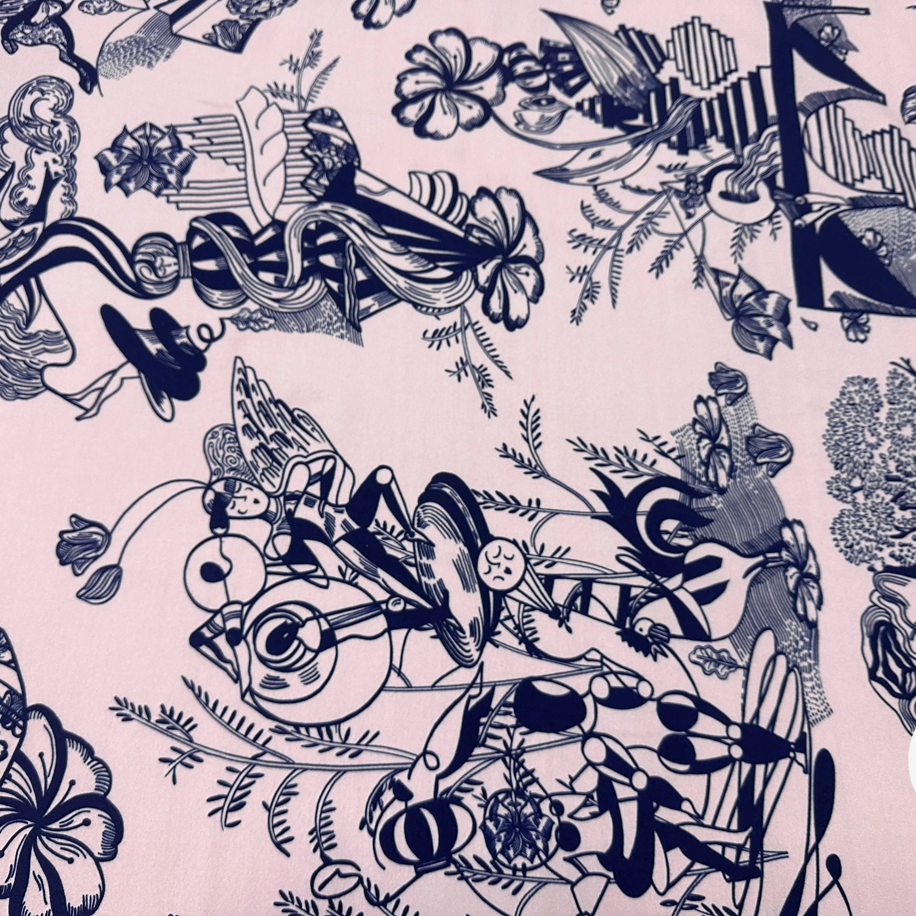 MOLLETON SAUMON MOTIF ABSTRAIT BLEU MARINE - My Little Coupon