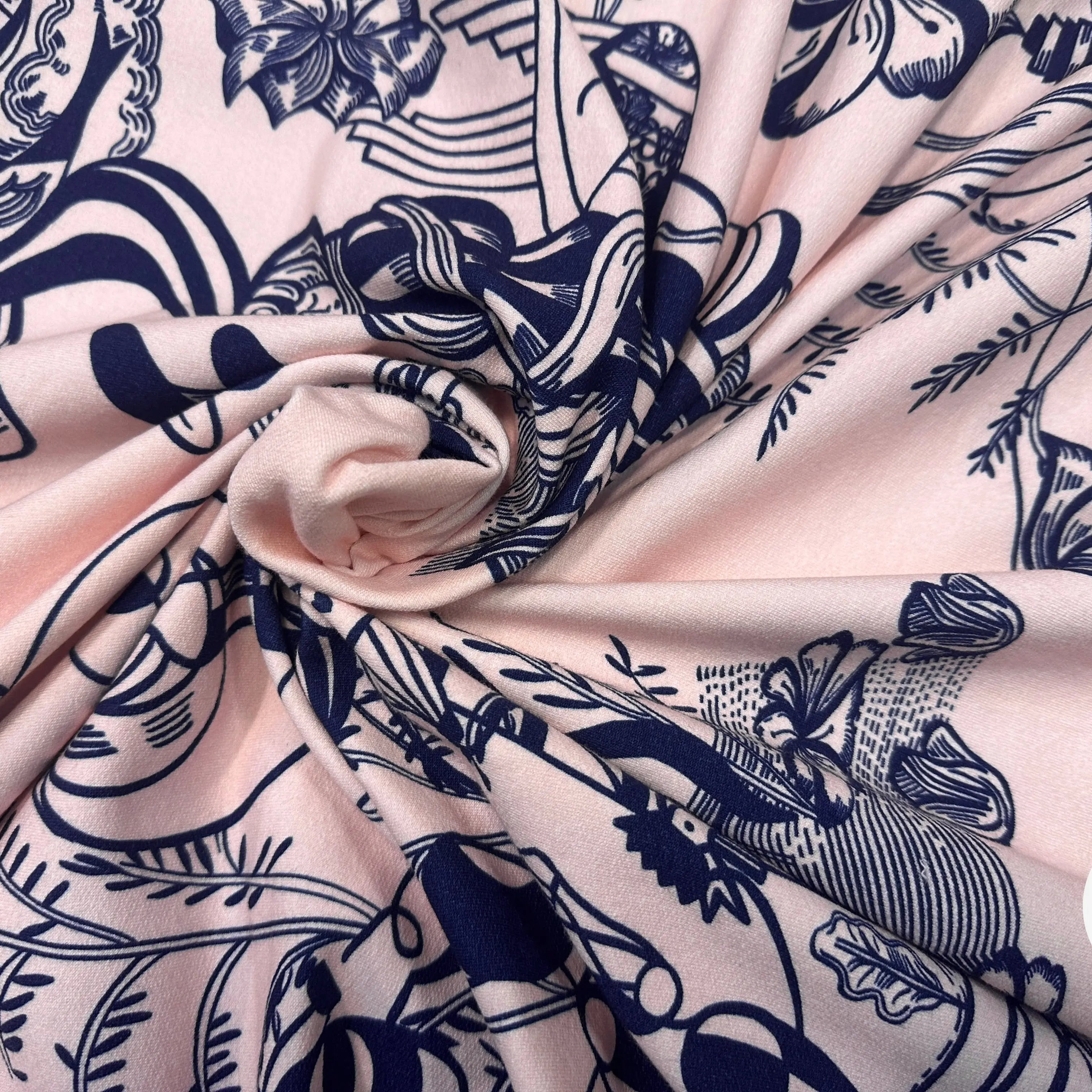 MOLLETON SAUMON MOTIF ABSTRAIT BLEU MARINE - My Little Coupon