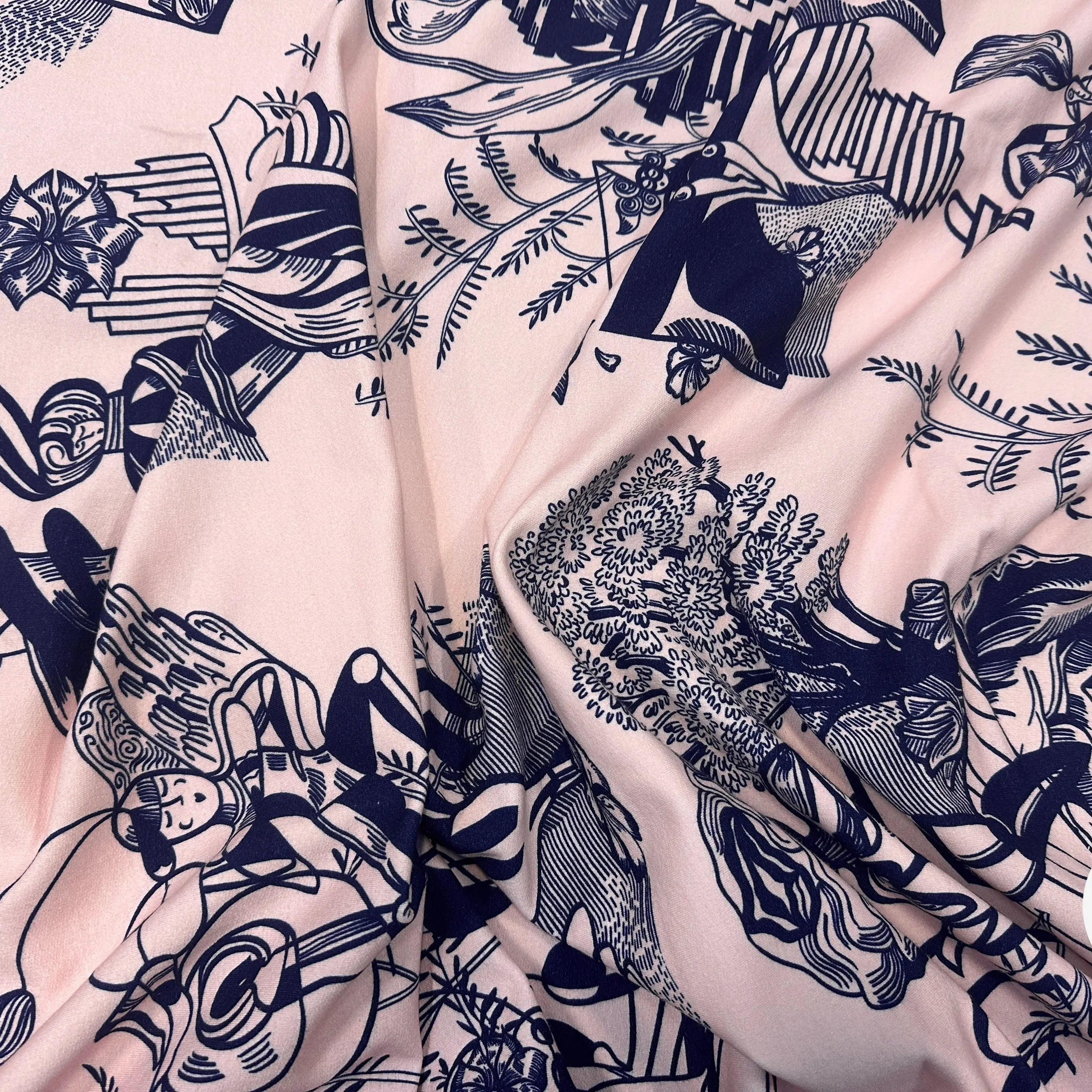 MOLLETON SAUMON MOTIF ABSTRAIT BLEU MARINE - My Little Coupon