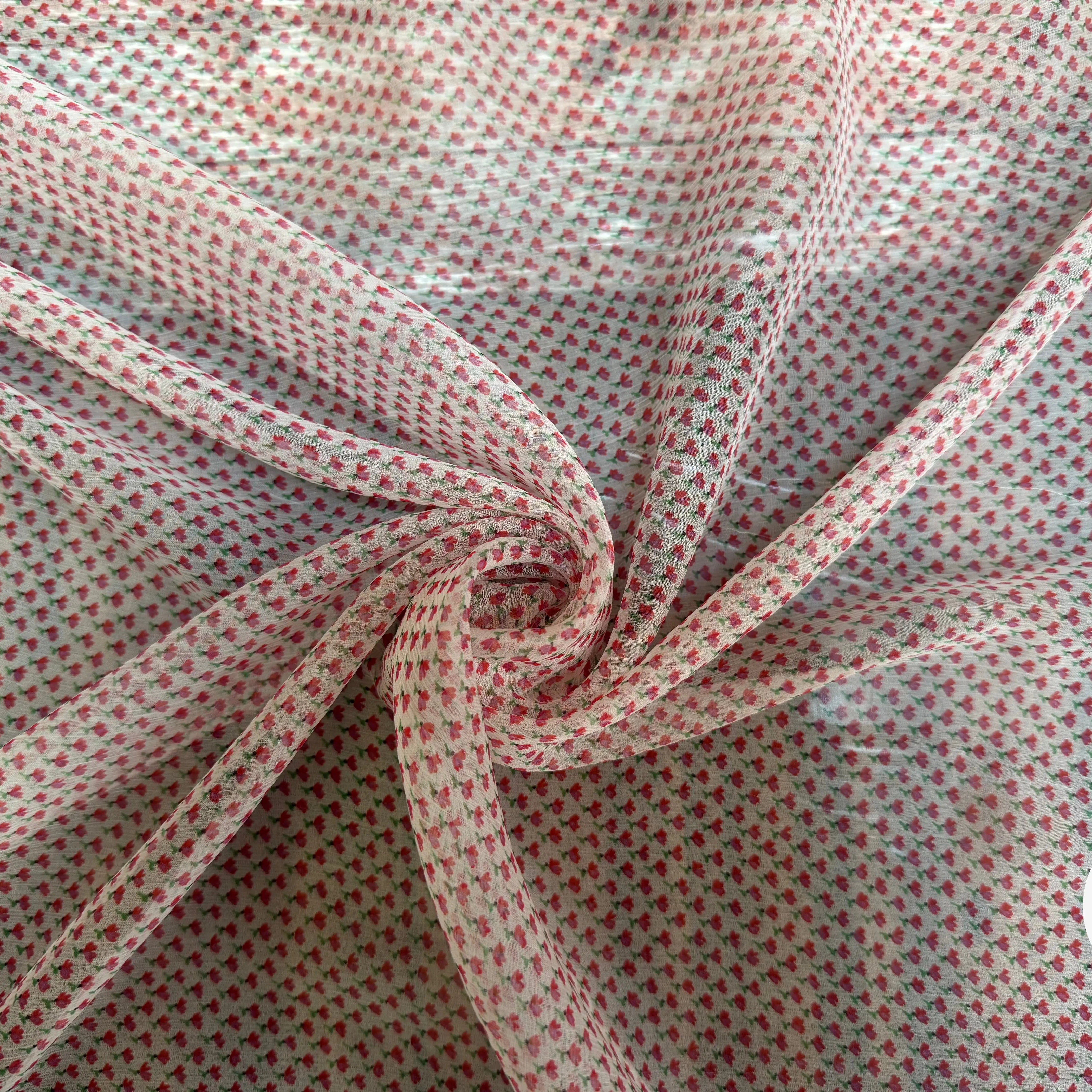 MOUSSELINE DE SOIE 100% SOIE MOTIFS FLEURS PRINTEMPS BLANC - My Little Coupon