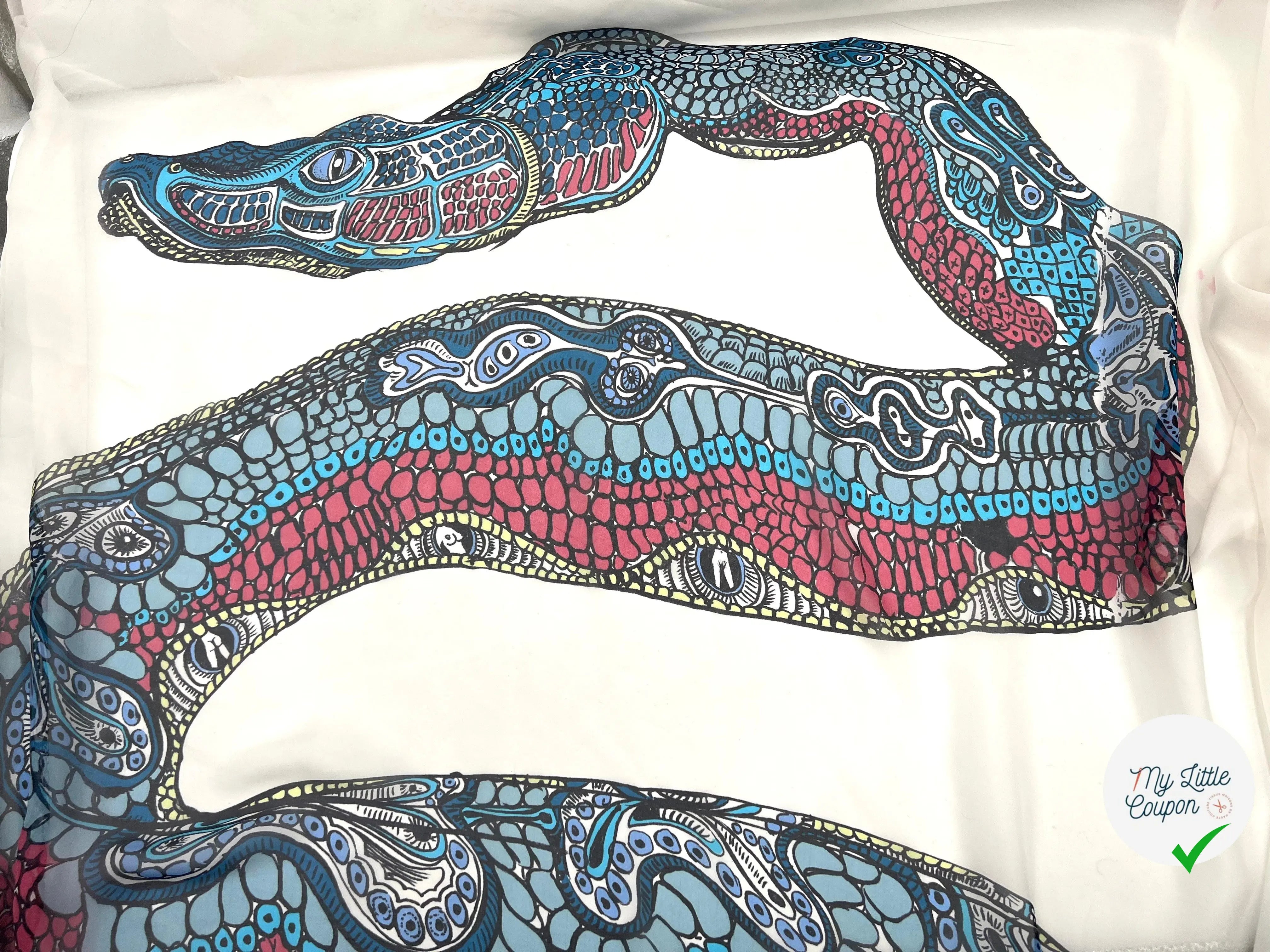 MOUSSELINE DE SOIE IMPRIMÉ SNAKE MULTICOLORE BLUE - My Little Coupon - tissu - coudre
