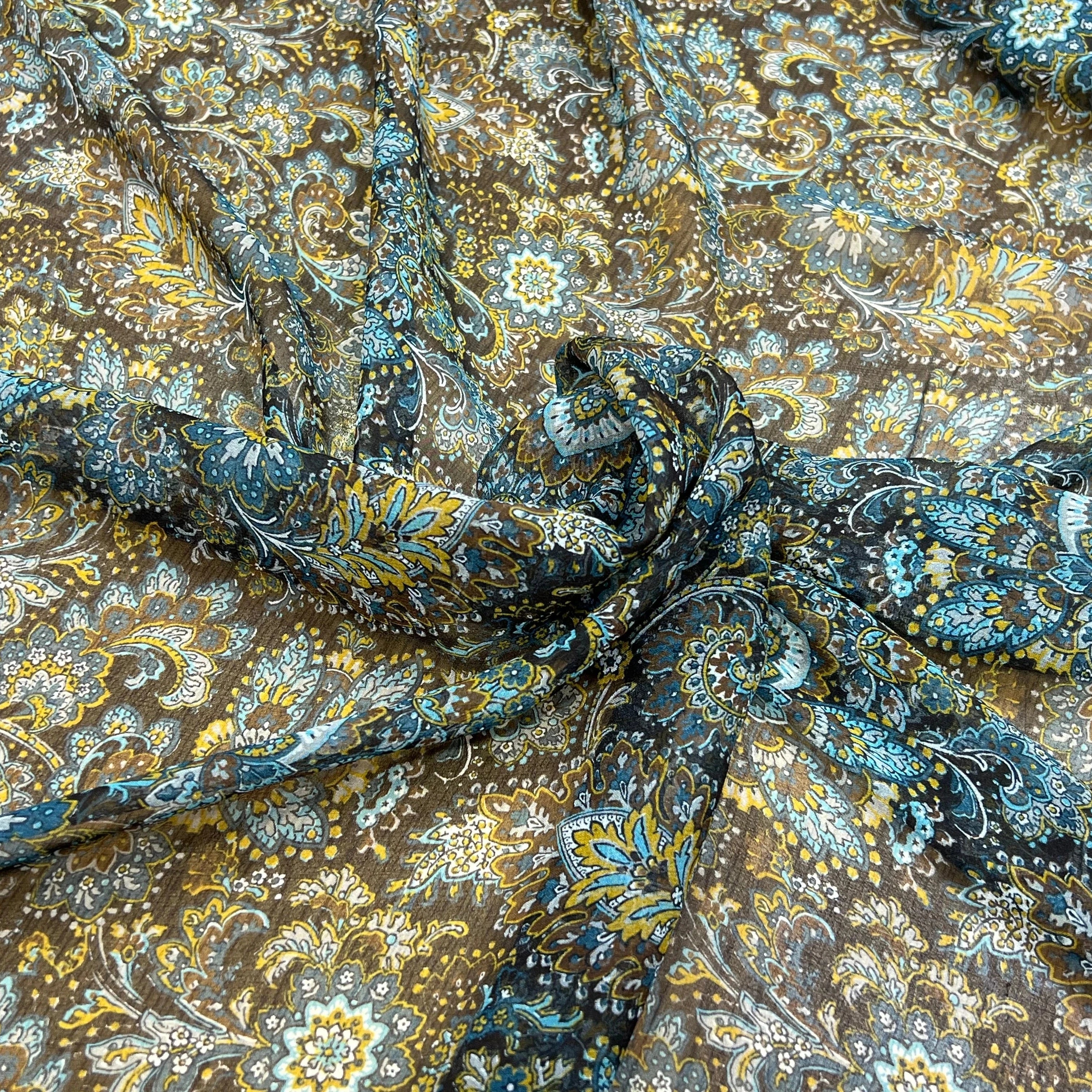 MOUSSELINE DE SOIE IMPRIMÉE FLORALES BLEUS - My Little Coupon