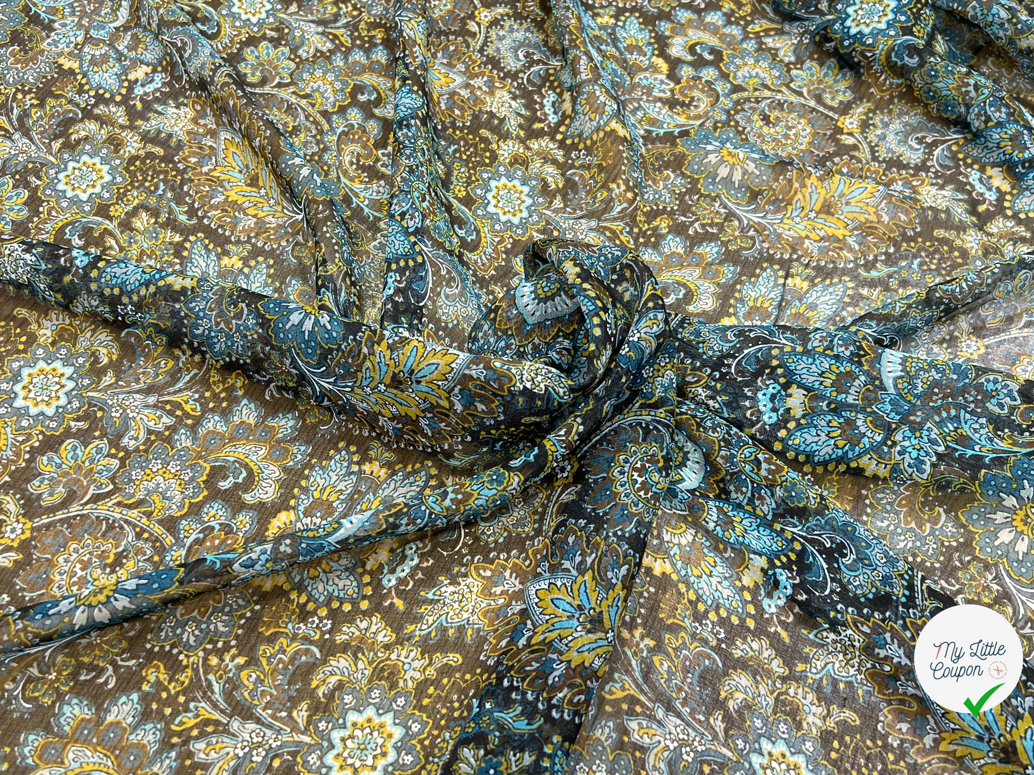 MOUSSELINE DE SOIE IMPRIMÉE FLORALES BLEUS - My Little Coupon