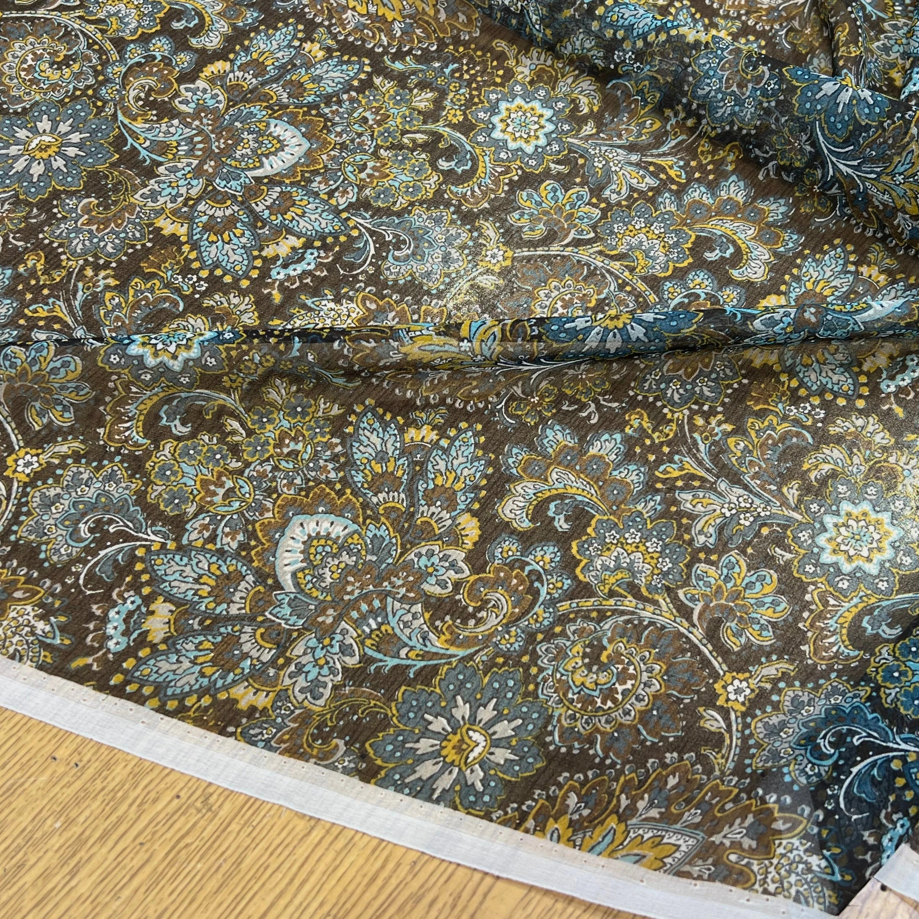 MOUSSELINE DE SOIE IMPRIMÉE FLORALES BLEUS - My Little Coupon