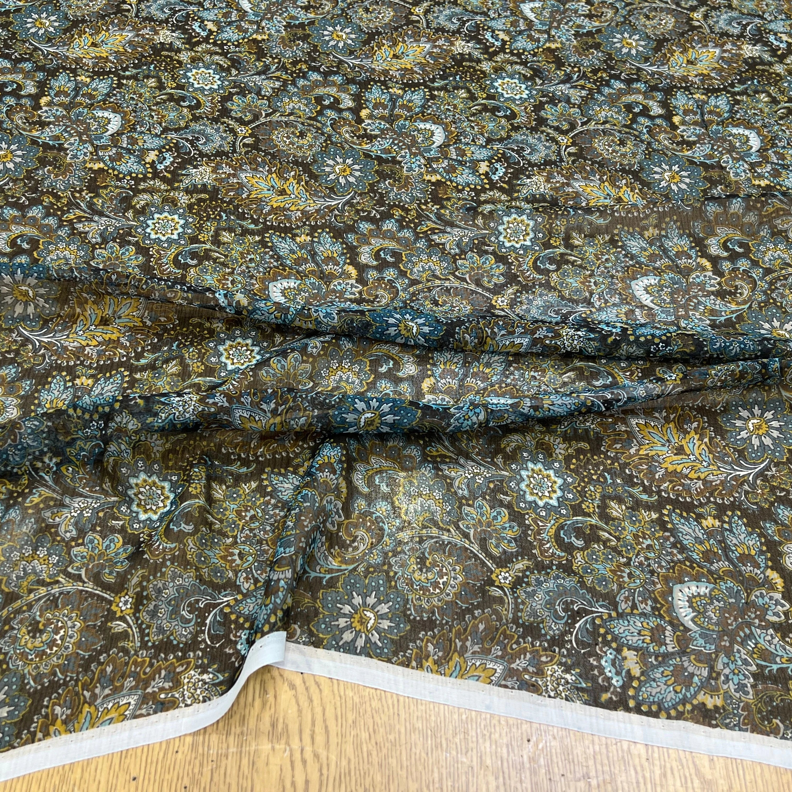 MOUSSELINE DE SOIE IMPRIMÉE FLORALES BLEUS - My Little Coupon