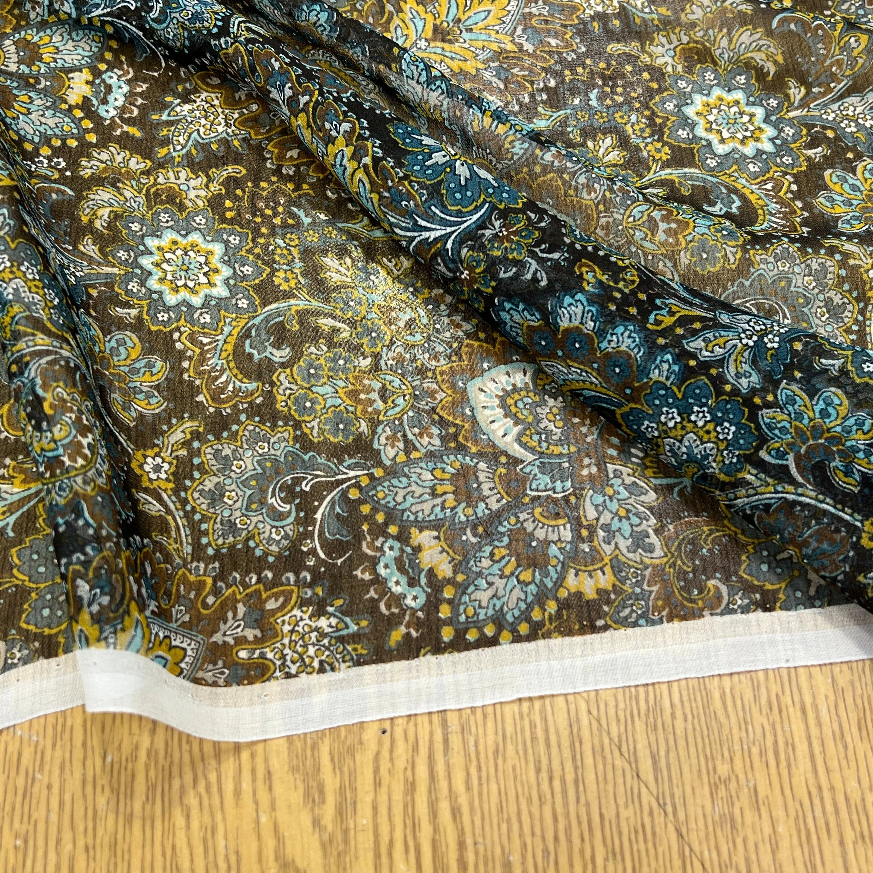 MOUSSELINE DE SOIE IMPRIMÉE FLORALES BLEUS - My Little Coupon