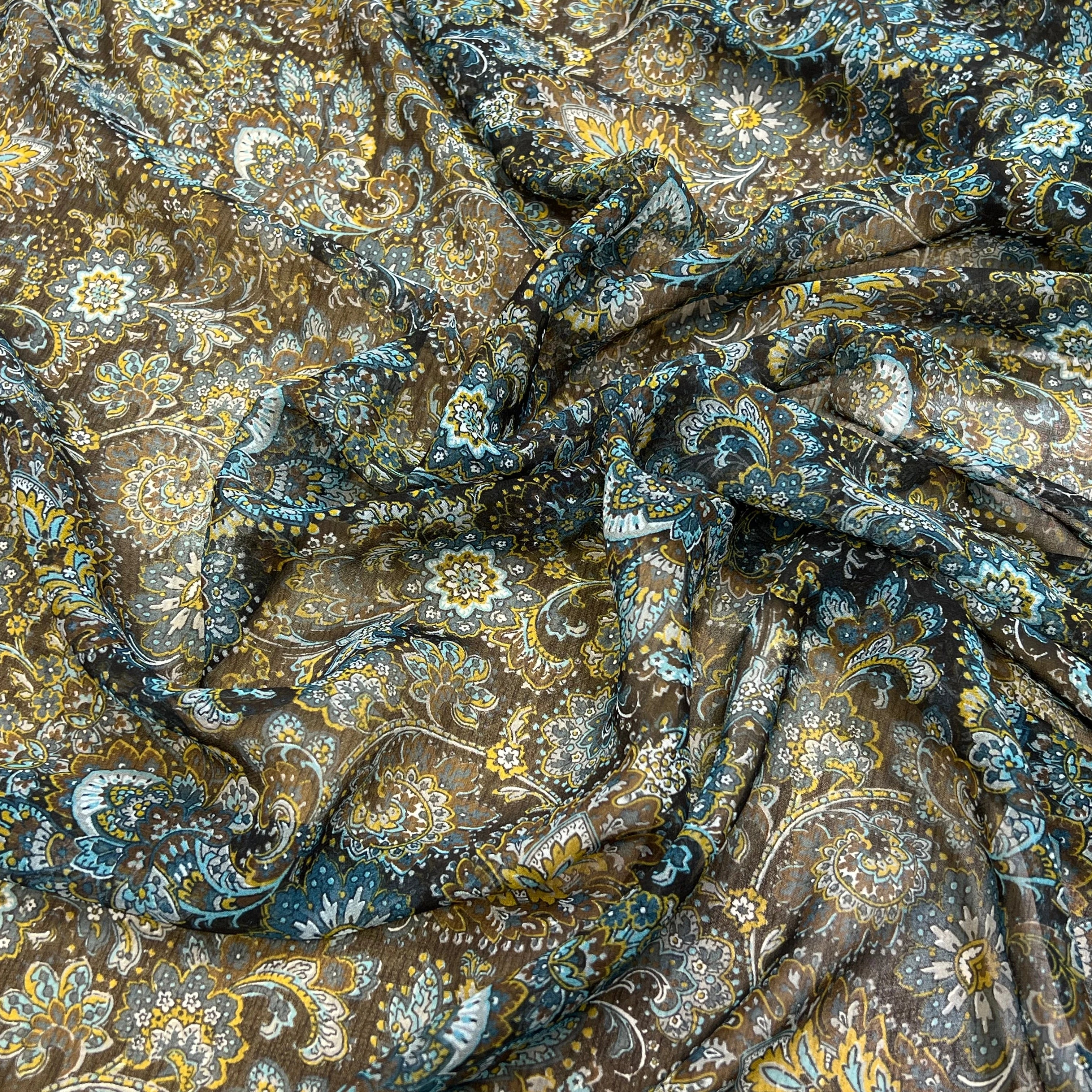 MOUSSELINE DE SOIE IMPRIMÉE FLORALES BLEUS - My Little Coupon