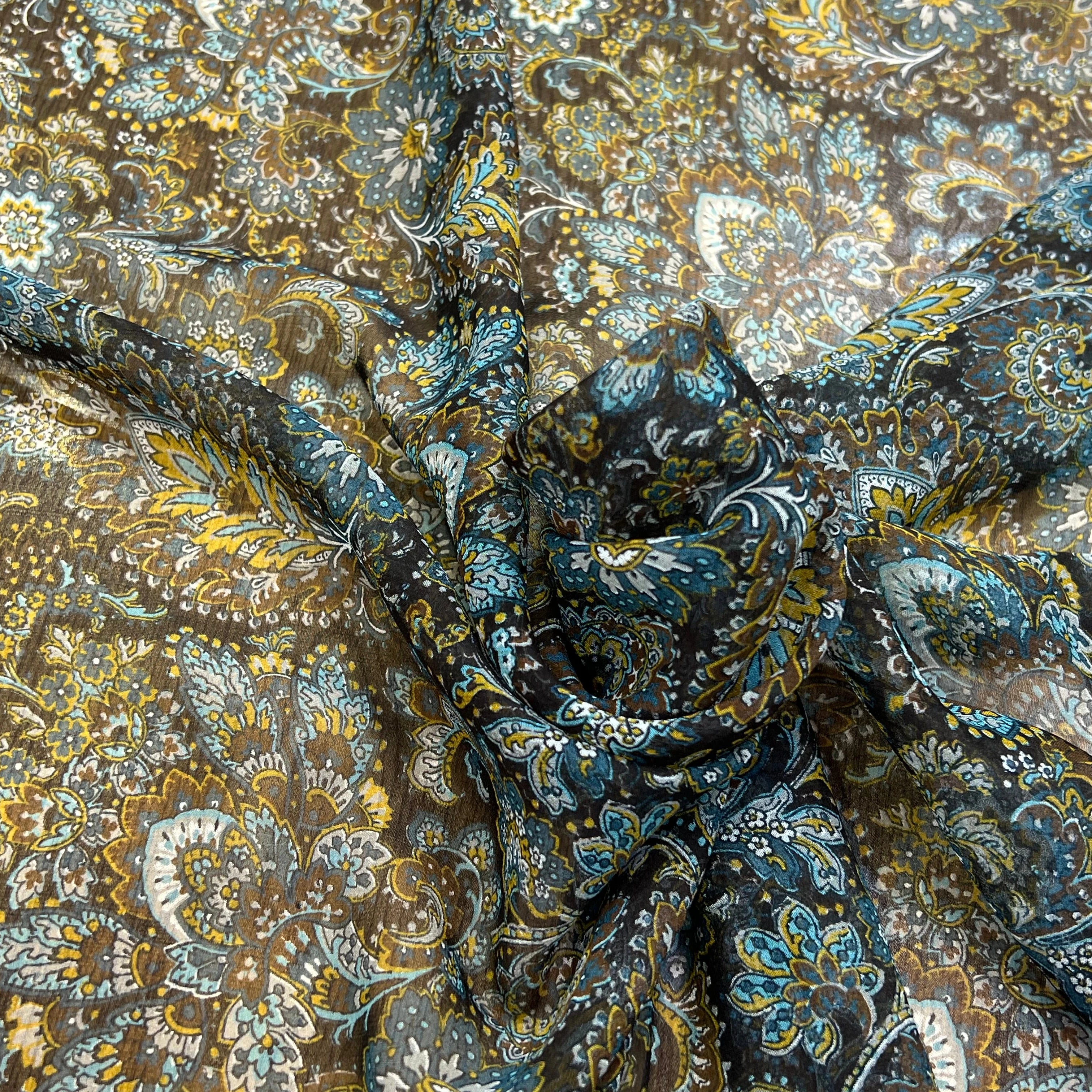 MOUSSELINE DE SOIE IMPRIMÉE FLORALES BLEUS - My Little Coupon