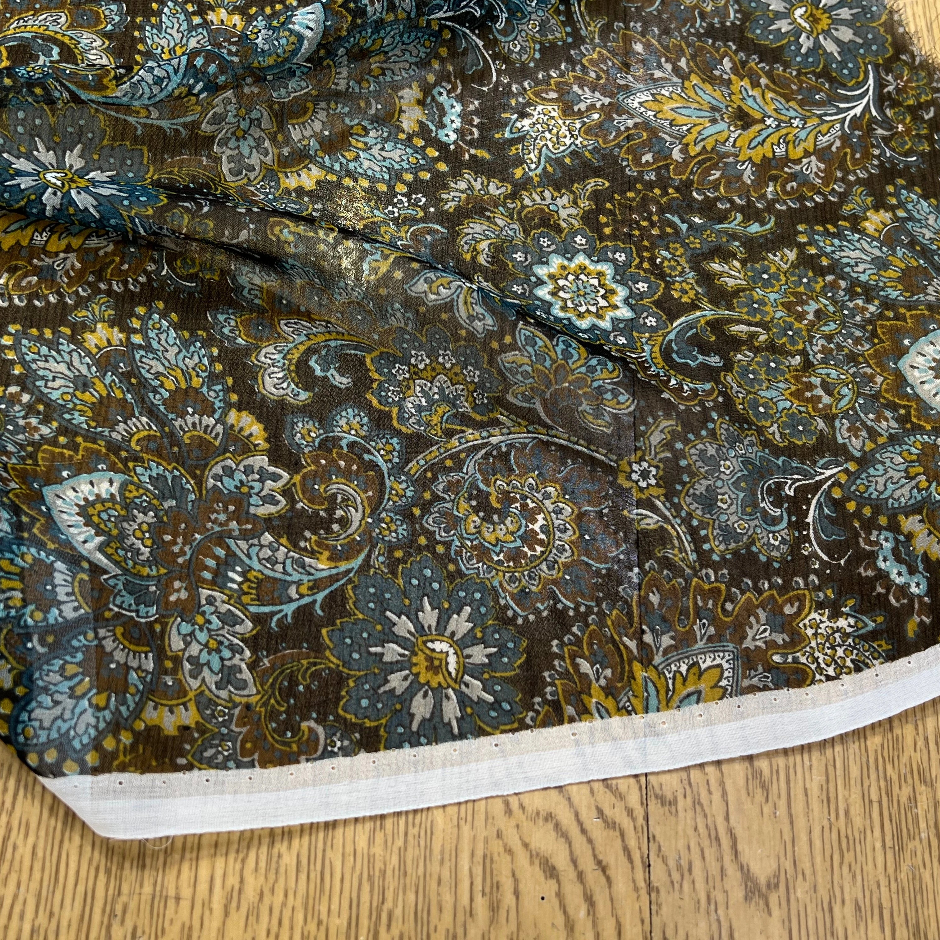 MOUSSELINE DE SOIE IMPRIMÉE FLORALES BLEUS - My Little Coupon