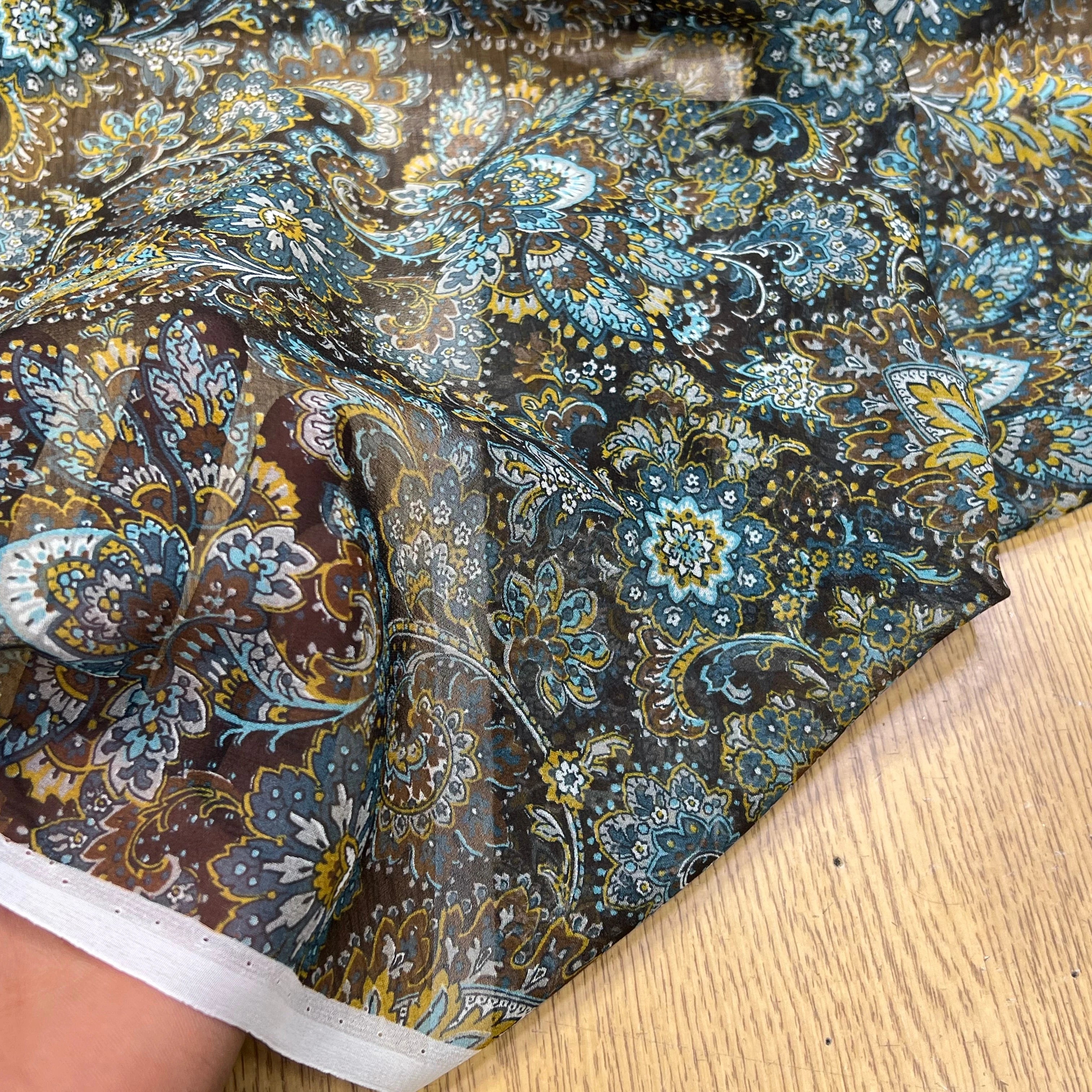 MOUSSELINE DE SOIE IMPRIMÉE FLORALES BLEUS - My Little Coupon