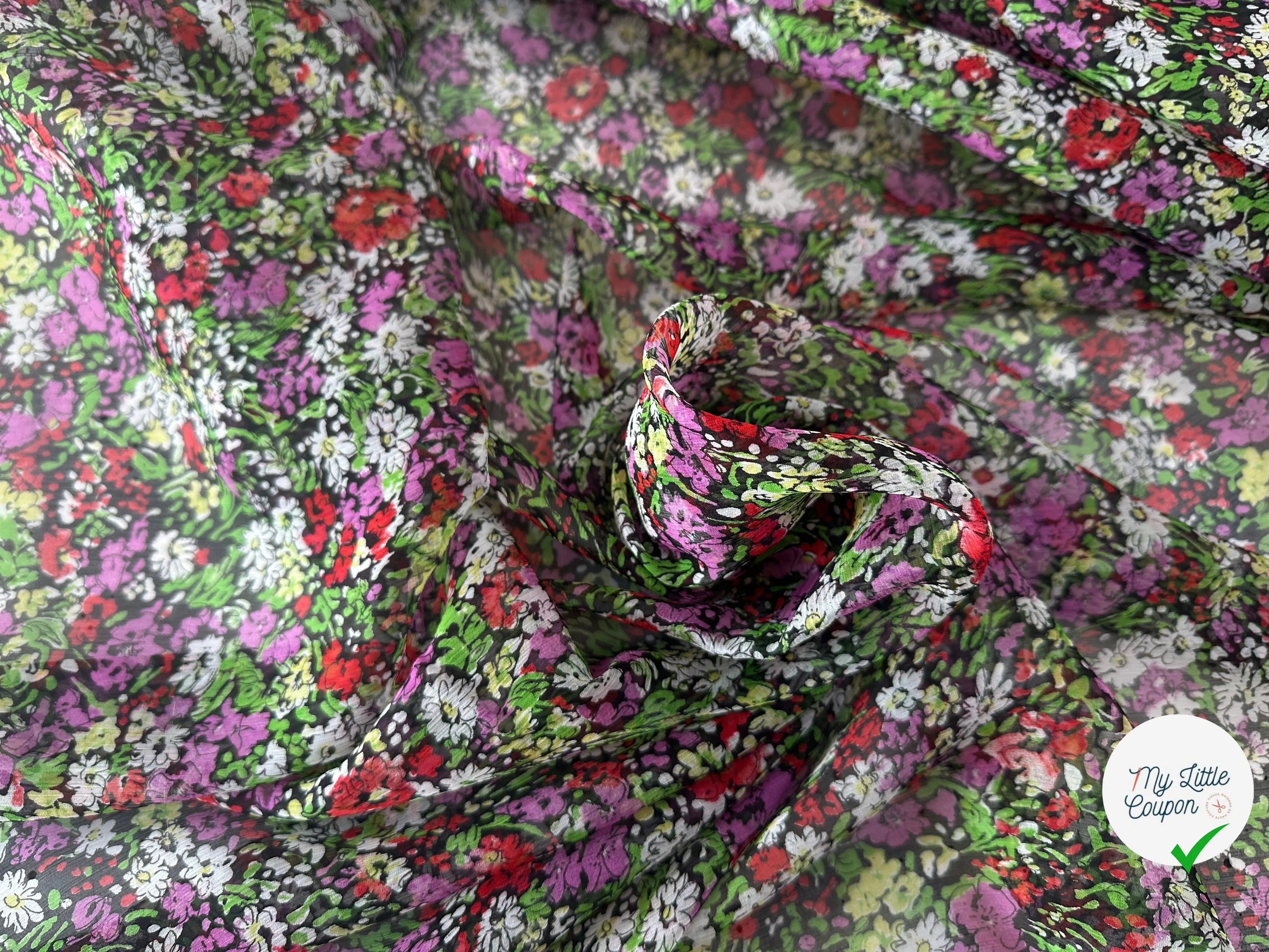 MOUSSELINE DE SOIE PETITES FLEURS FOND NOIR MLC INTERN