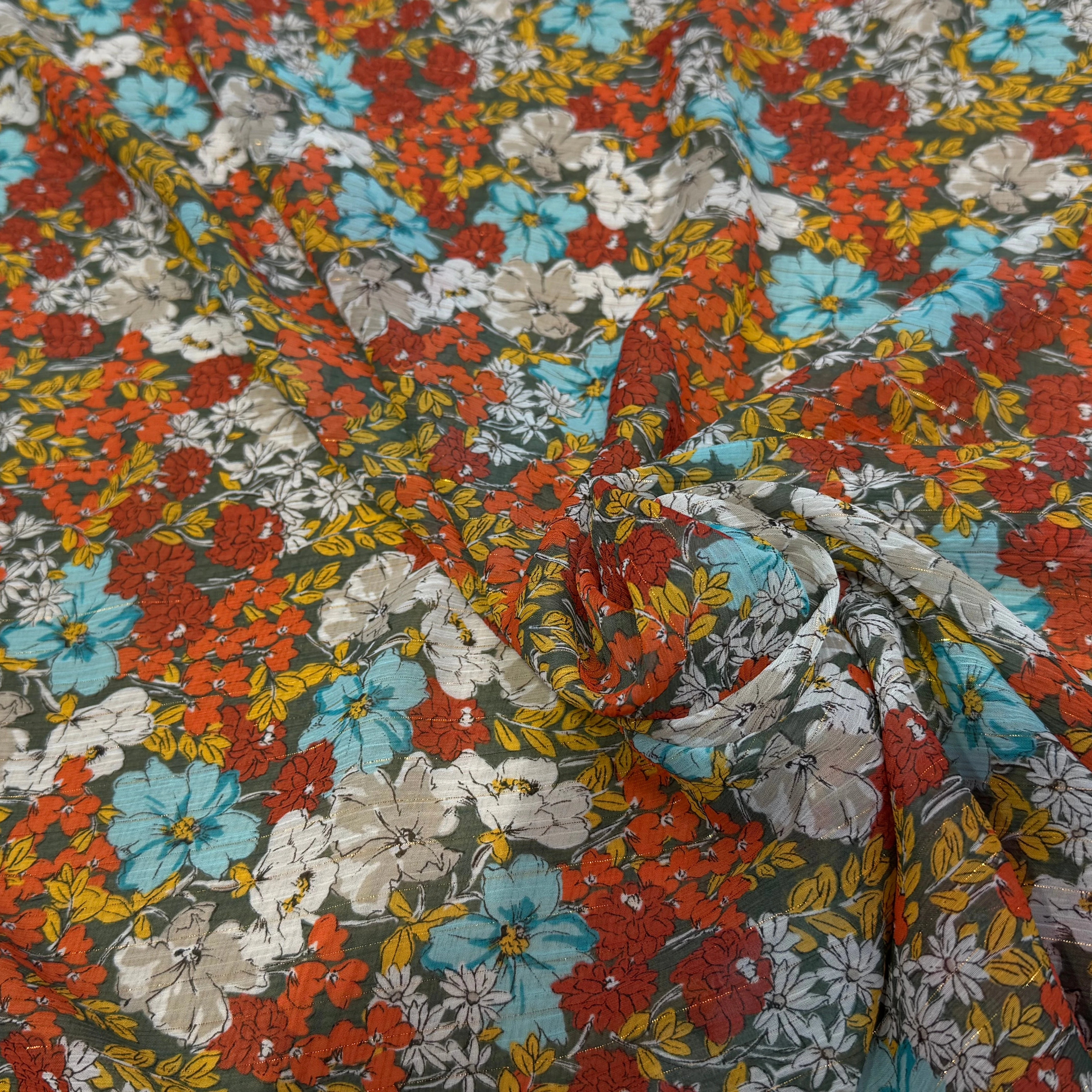MOUSSELINE FIL MÉTAL IMPRIMÉ JOLIES FLEURS MULICOLORES CHIC - My Little Coupon