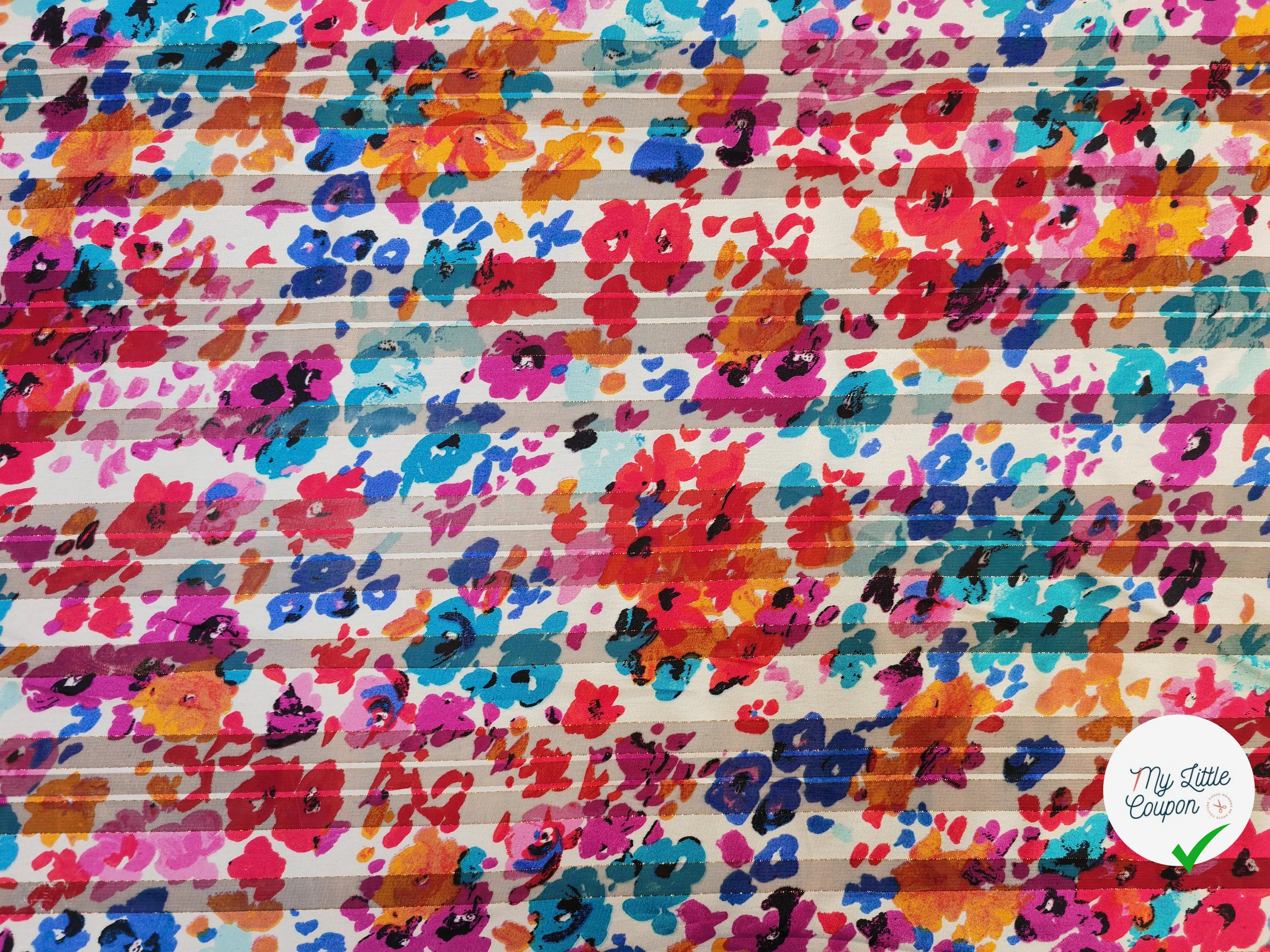 MOUSSELINE FLEURS AQUARELLE BLEUE & ROUGE - My Little Coupon