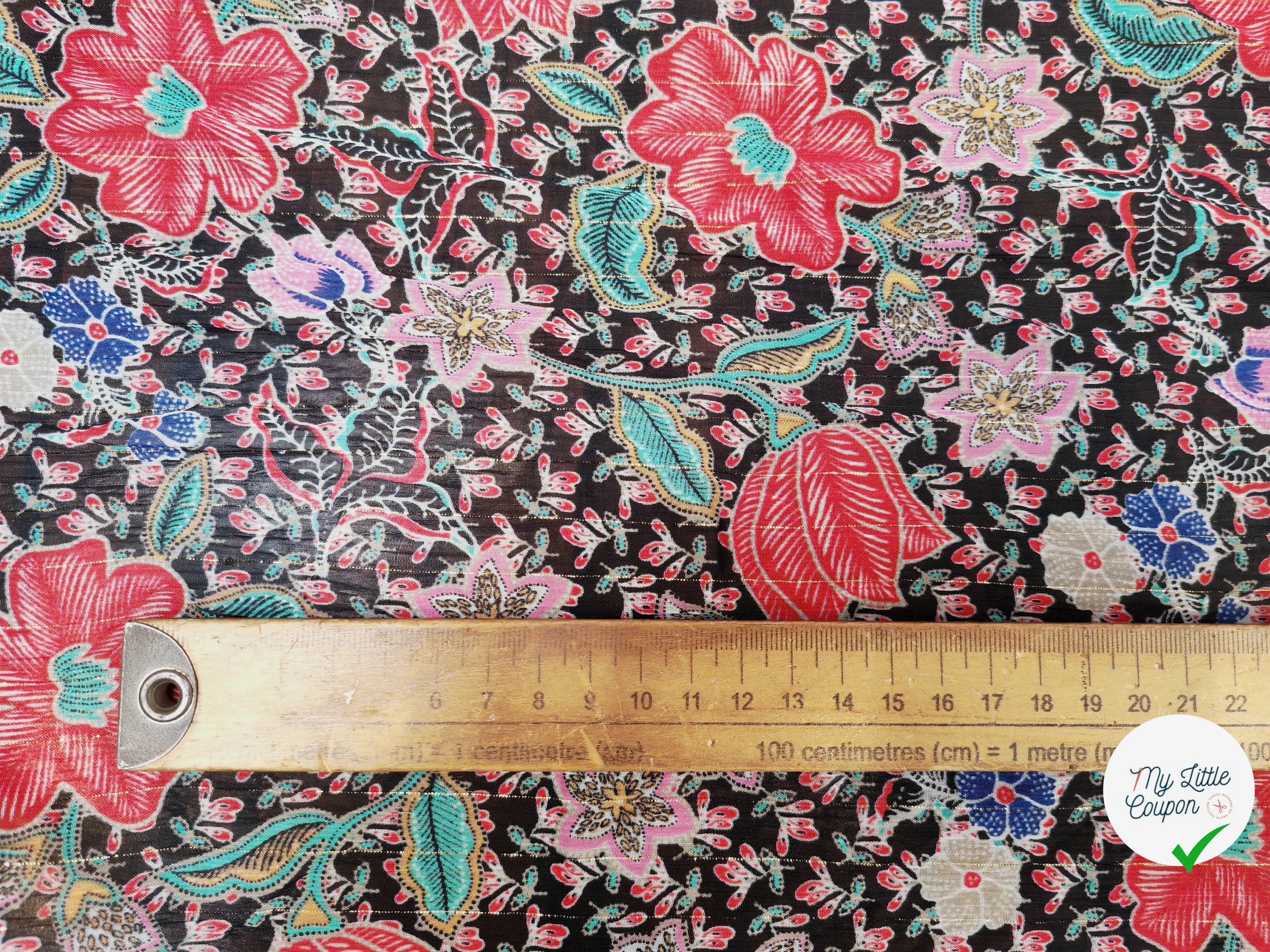 MOUSSELINE FLEURS ORIENTALES FOND NOIR - My Little Coupon
