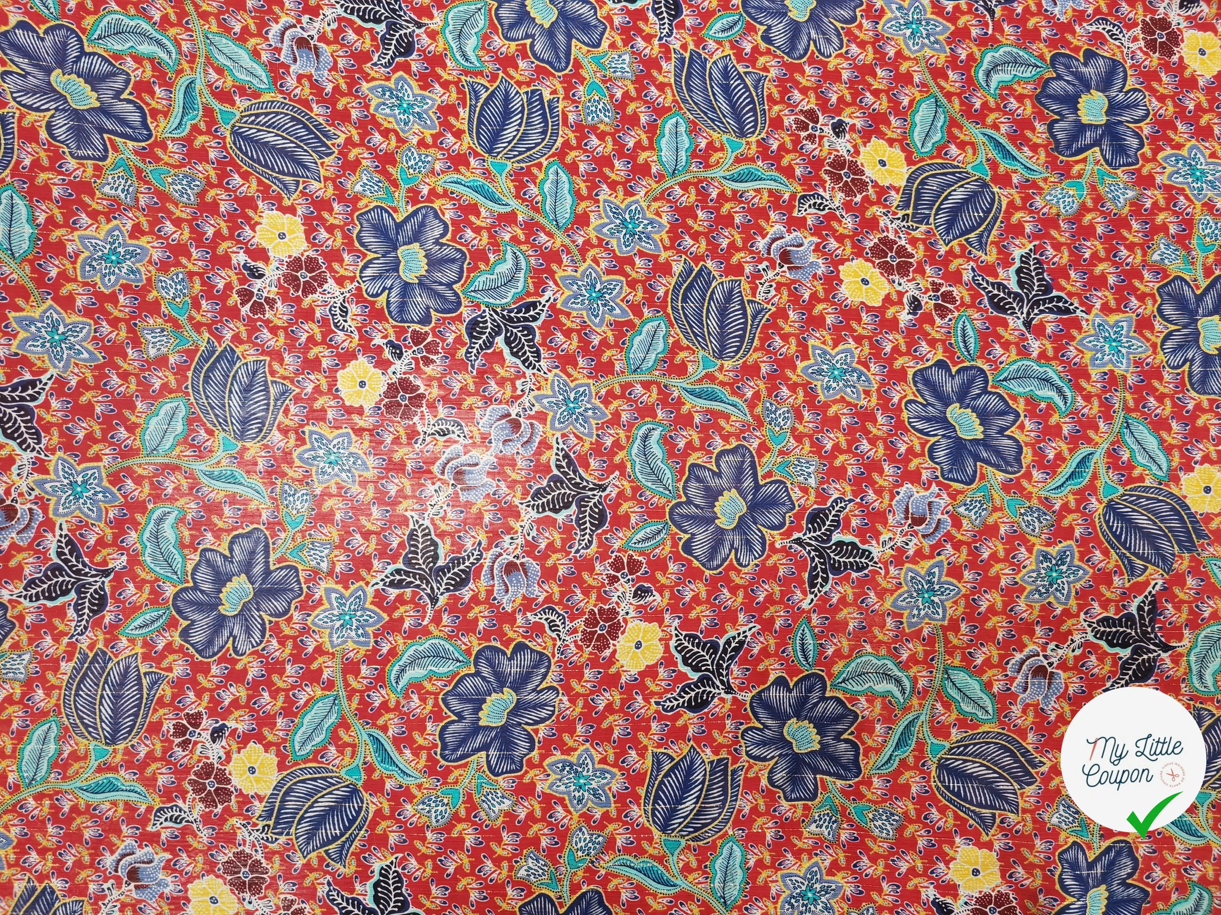 MOUSSELINE FLEURS ORIENTALES FOND ROUGE - My Little Coupon