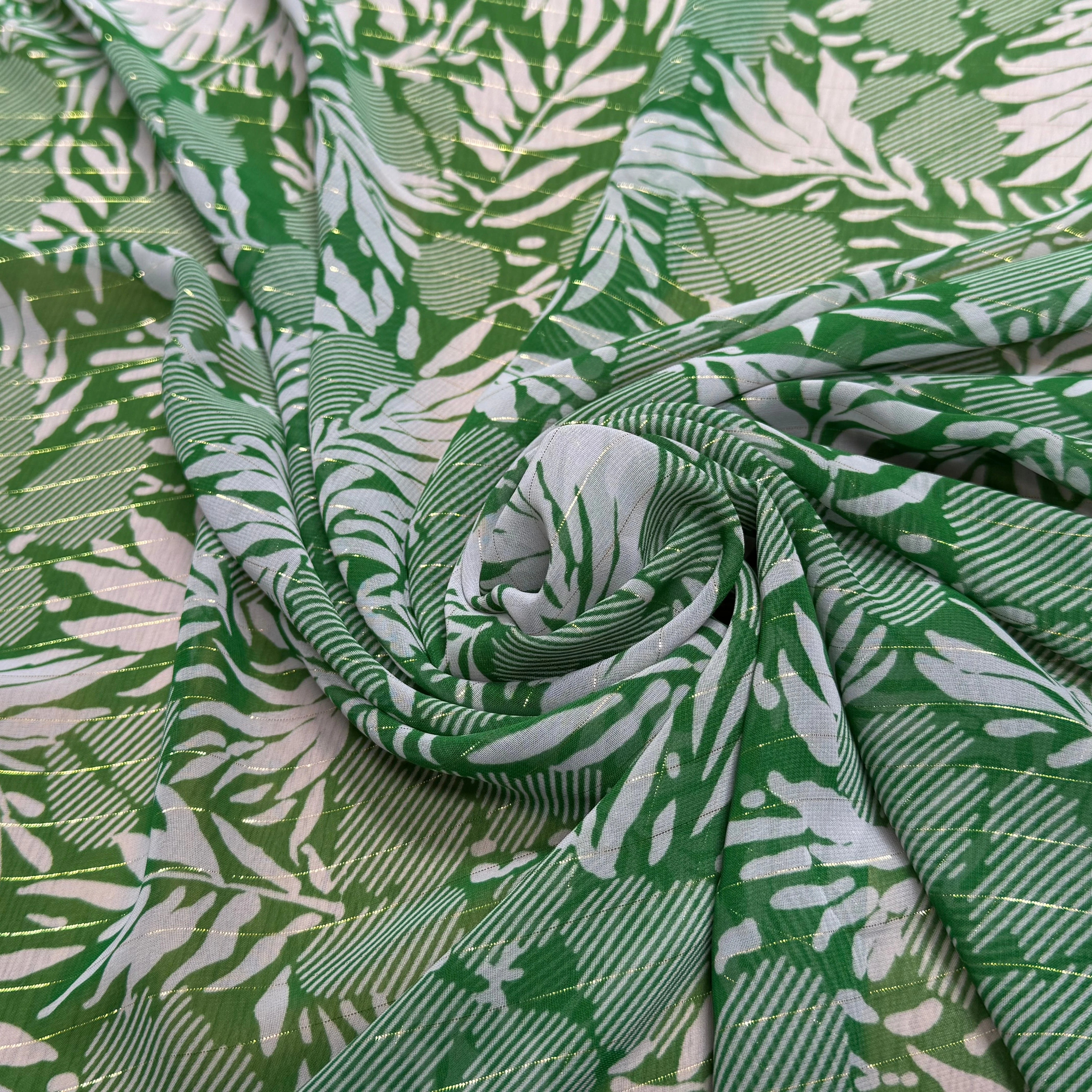 MOUSSELINE FOND VERT IMPRIMÉE MOTIFS FLORAUX - My Little Coupon
