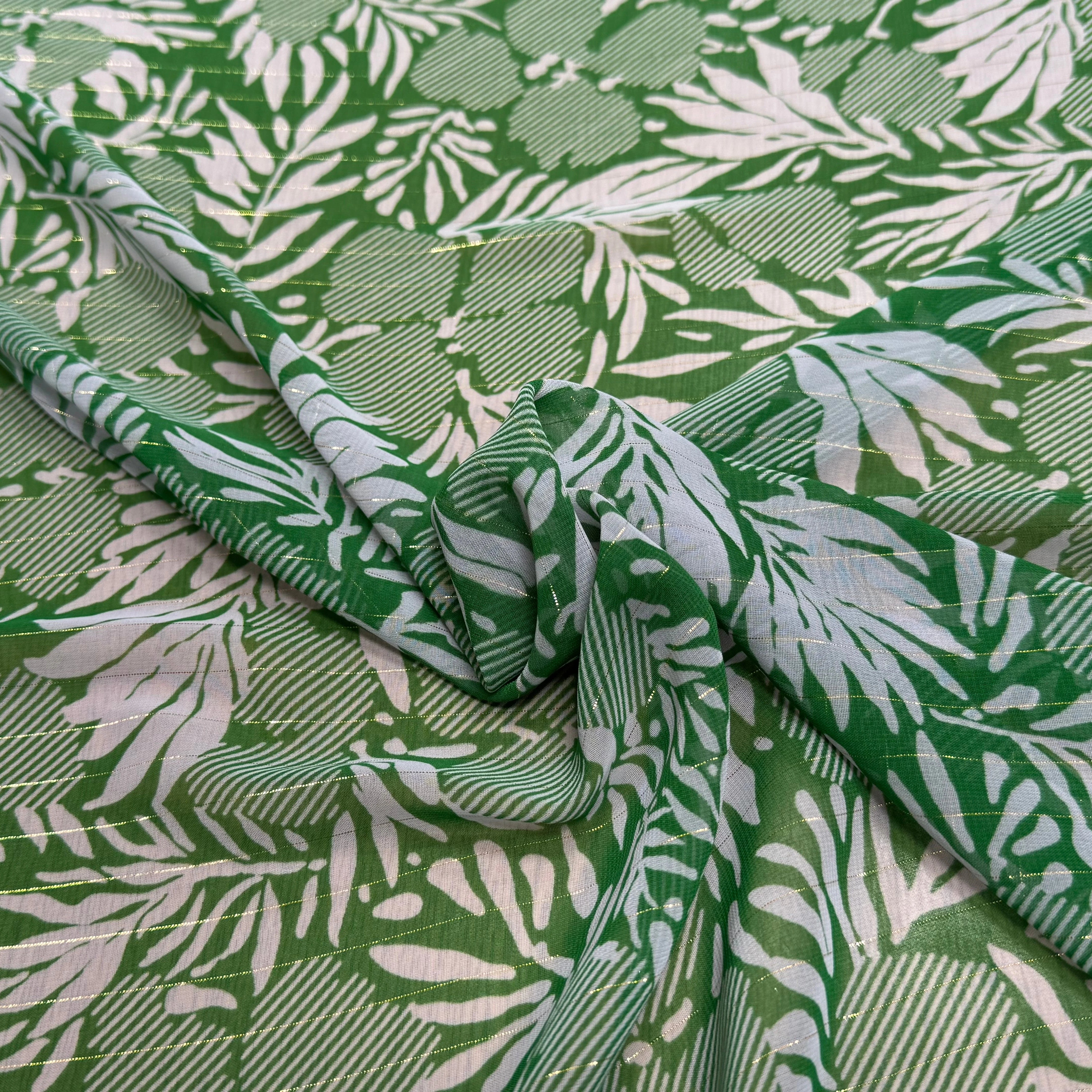 MOUSSELINE FOND VERT IMPRIMÉE MOTIFS FLORAUX - My Little Coupon