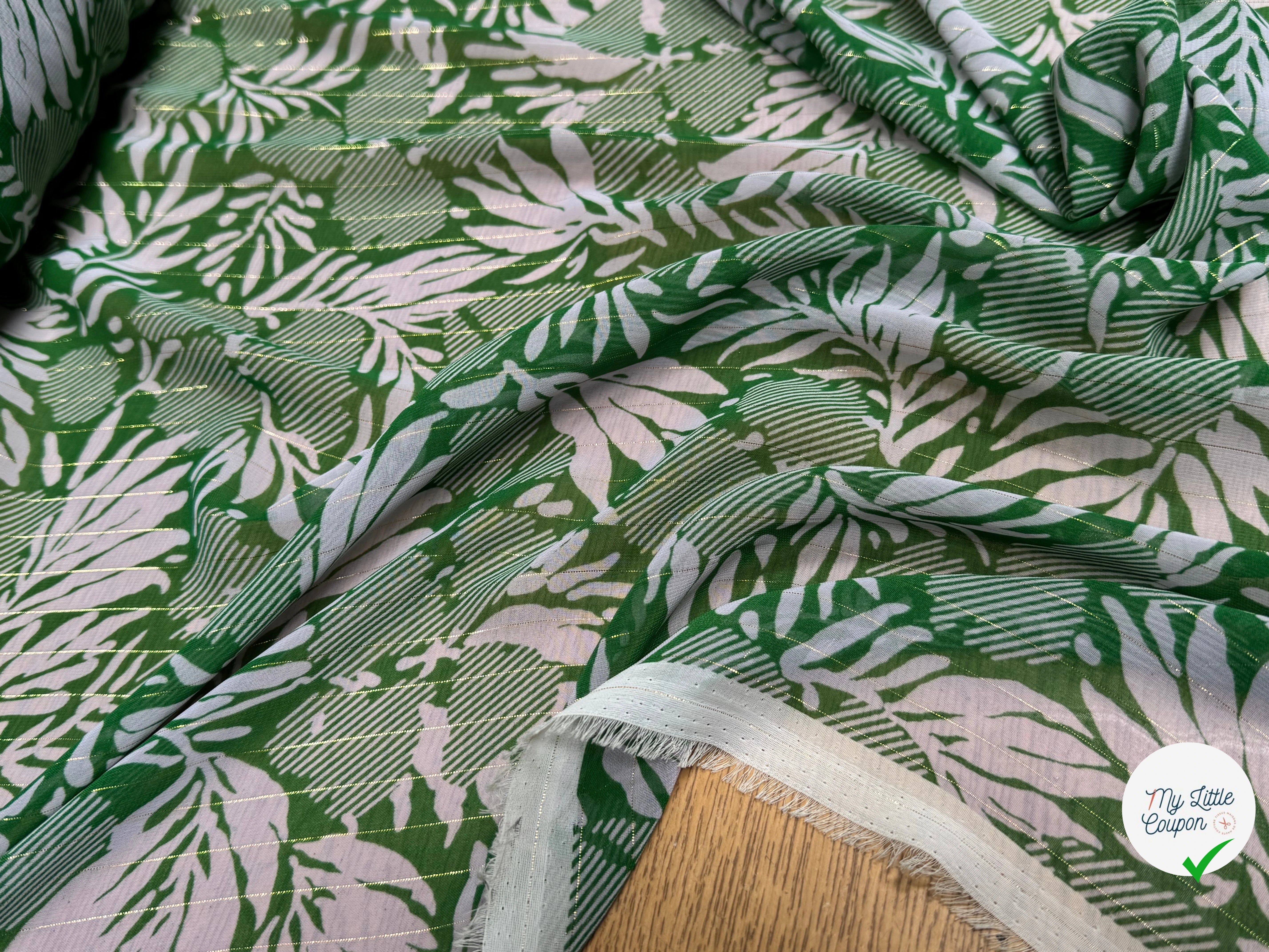 MOUSSELINE FOND VERT IMPRIMÉE MOTIFS FLORAUX - My Little Coupon