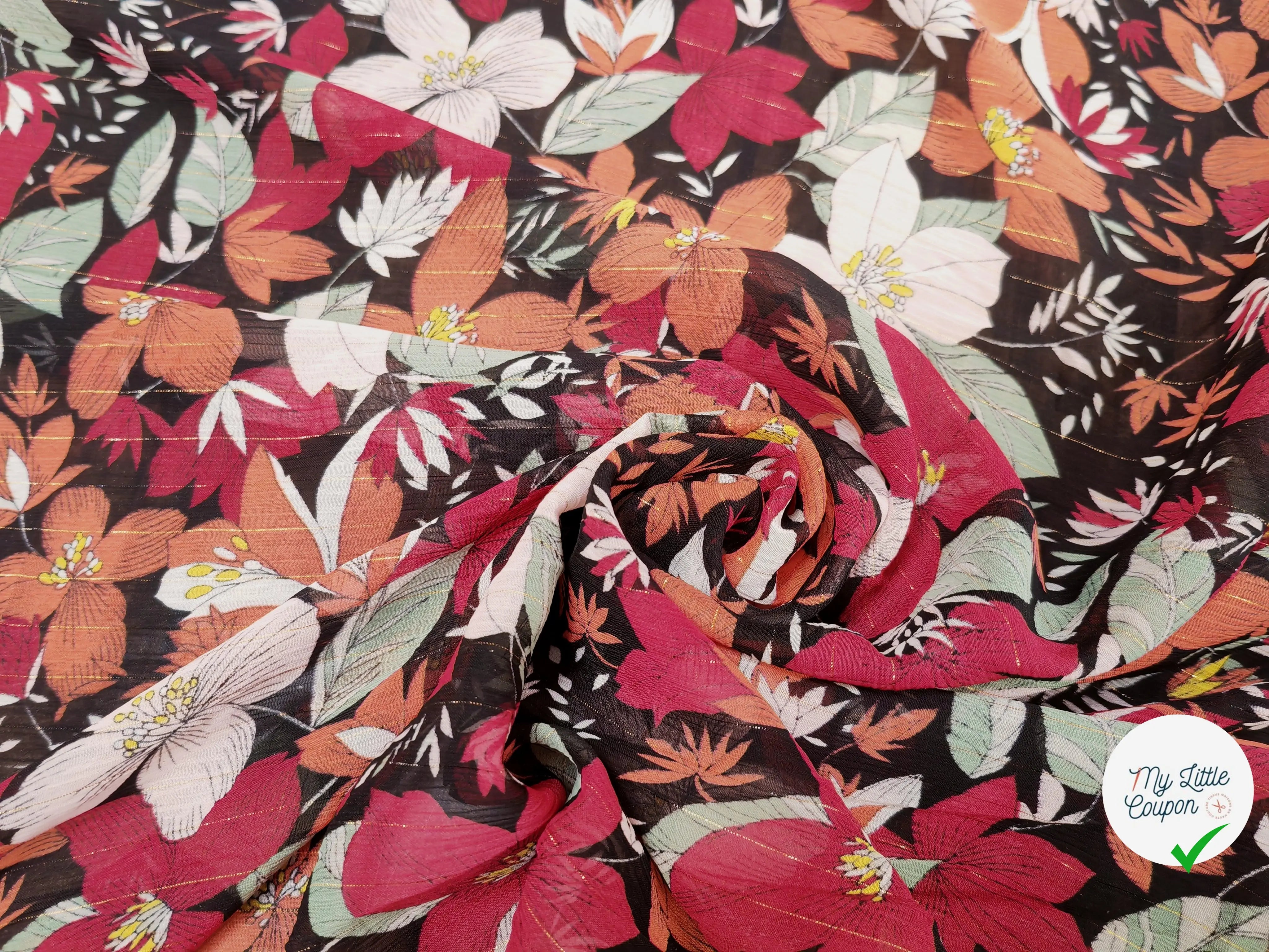 MOUSSELINE HIBISCUS BORDEAUX & ORANGE - My Little Coupon