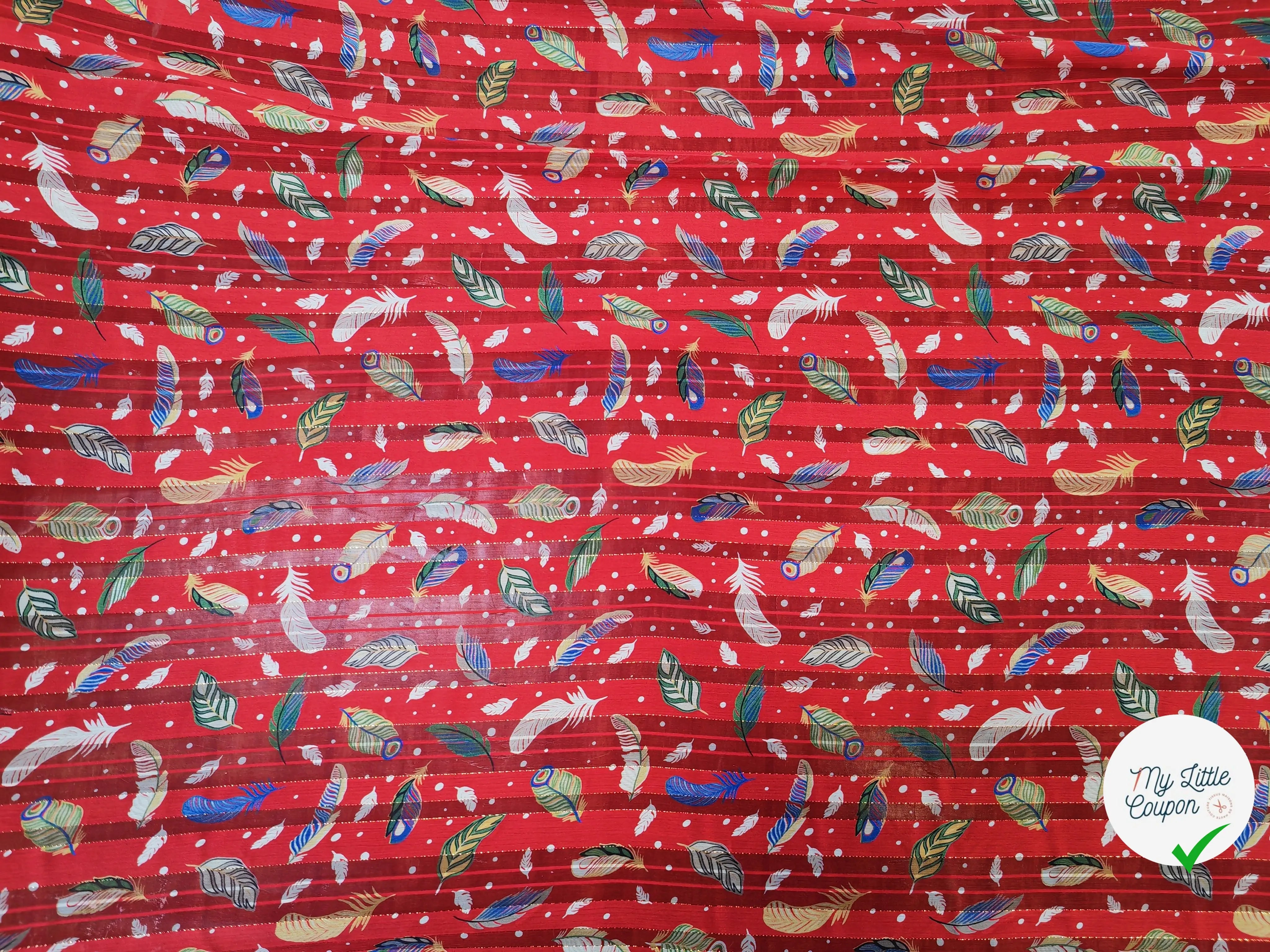MOUSSELINE OSLOW PLUMES MULTICOLORE FOND ROUGE - My Little Coupon