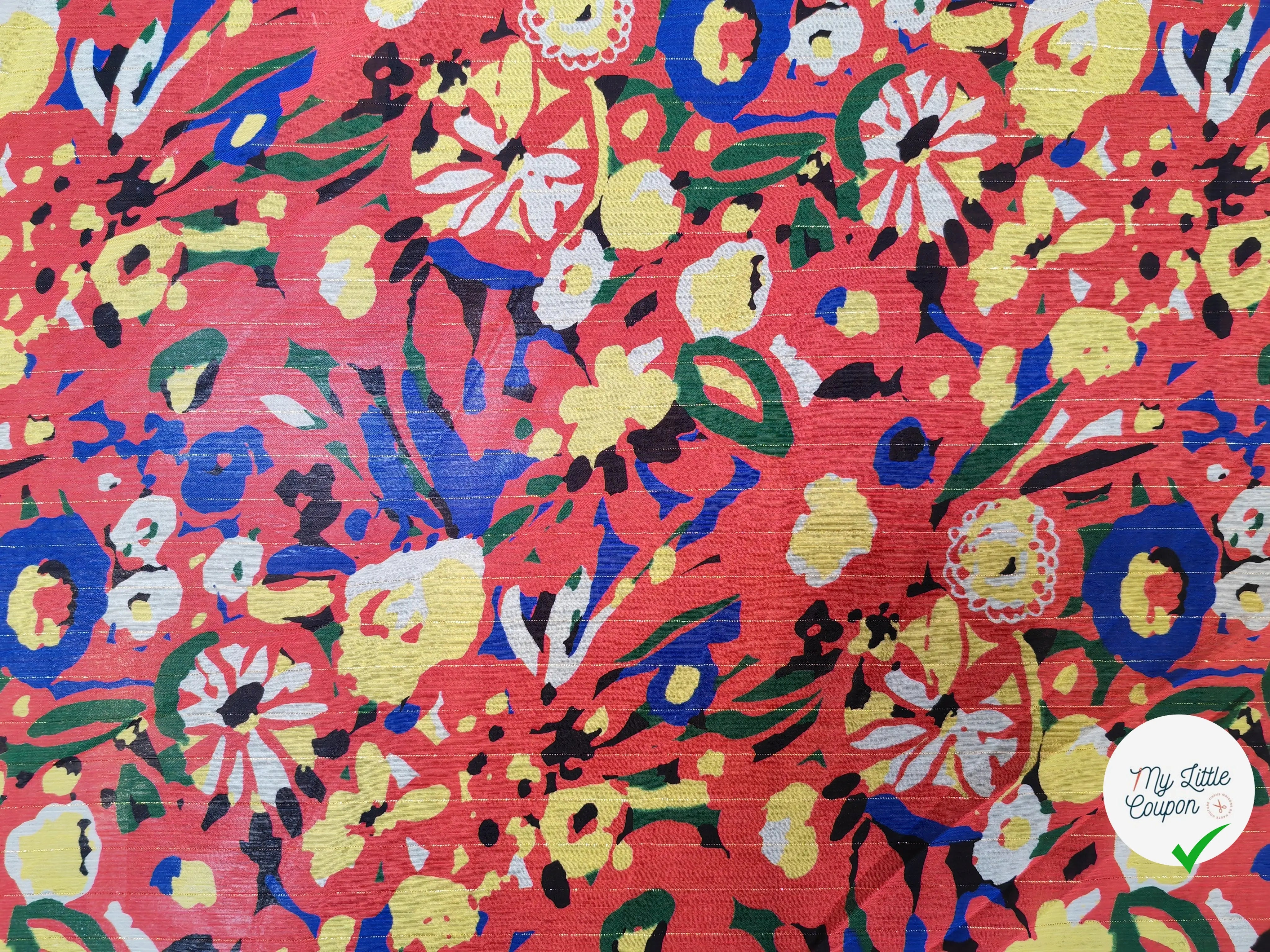 MOUSSELINE TÂCHE DE FLEURS FOND ROUGE - My Little Coupon