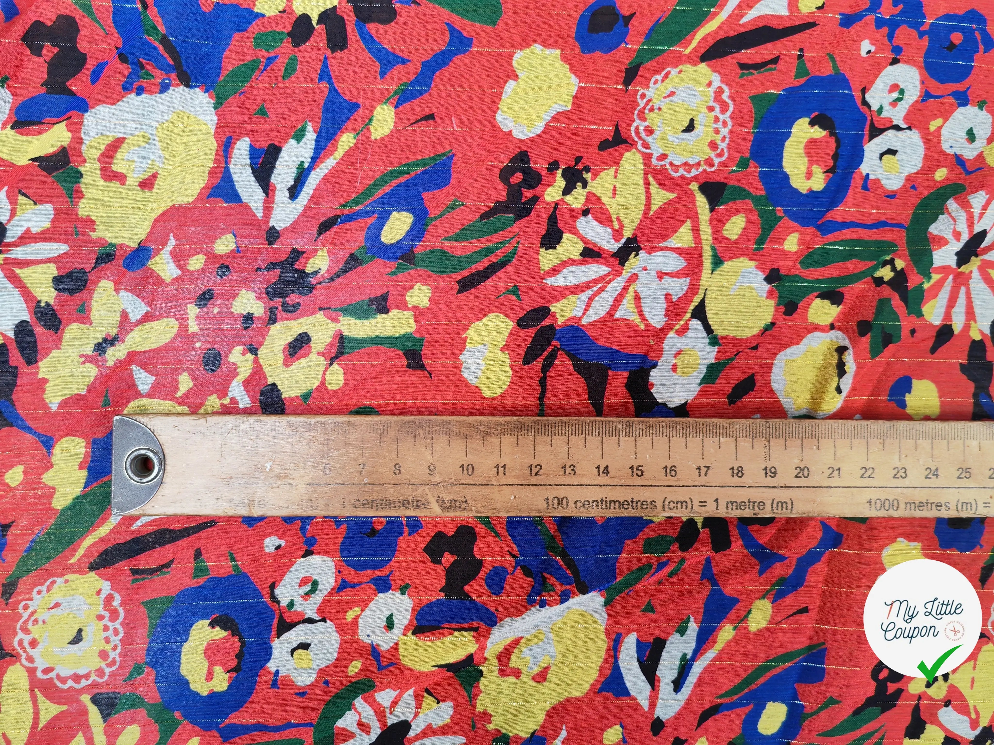 MOUSSELINE TÂCHE DE FLEURS FOND ROUGE - My Little Coupon
