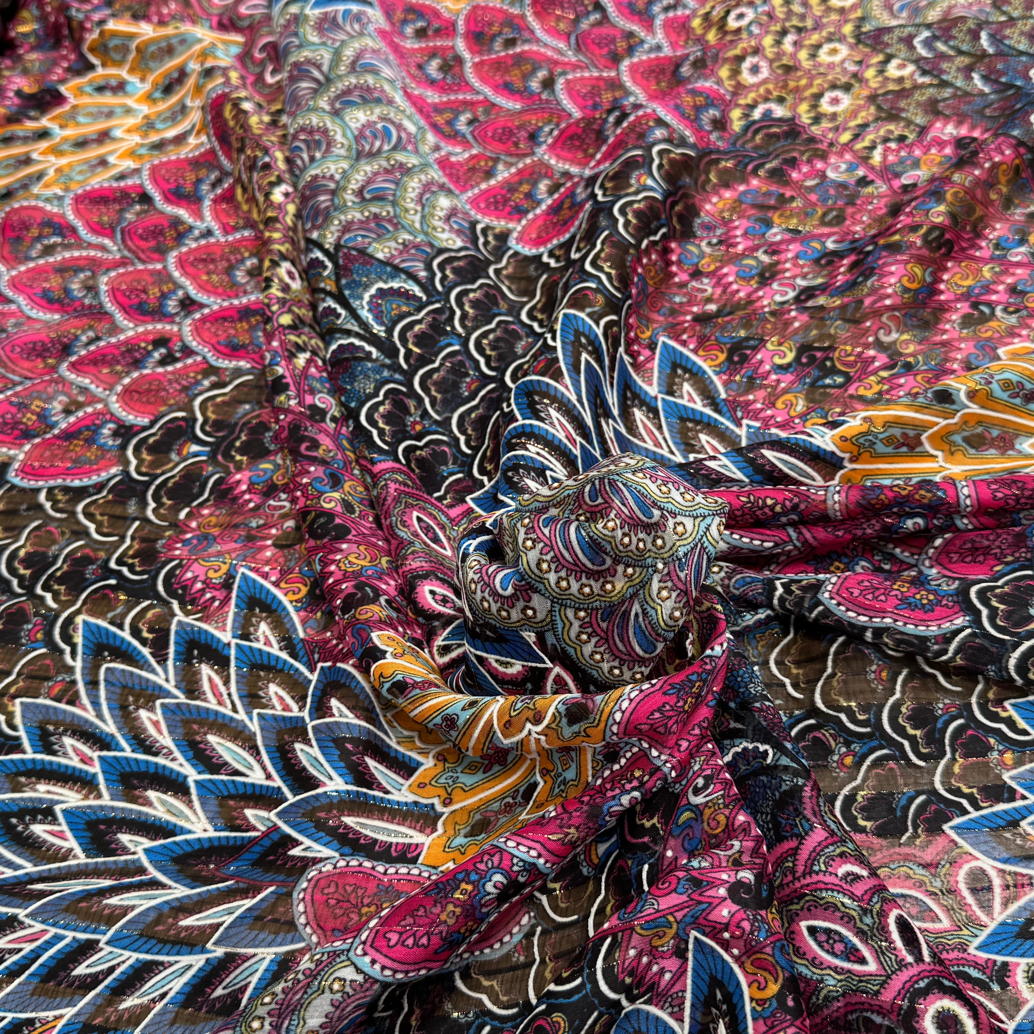 MOUSSELINE YORYU SATIN STRIPE PRINT FUSHIA BLUE&ORANGE - My Little Coupon