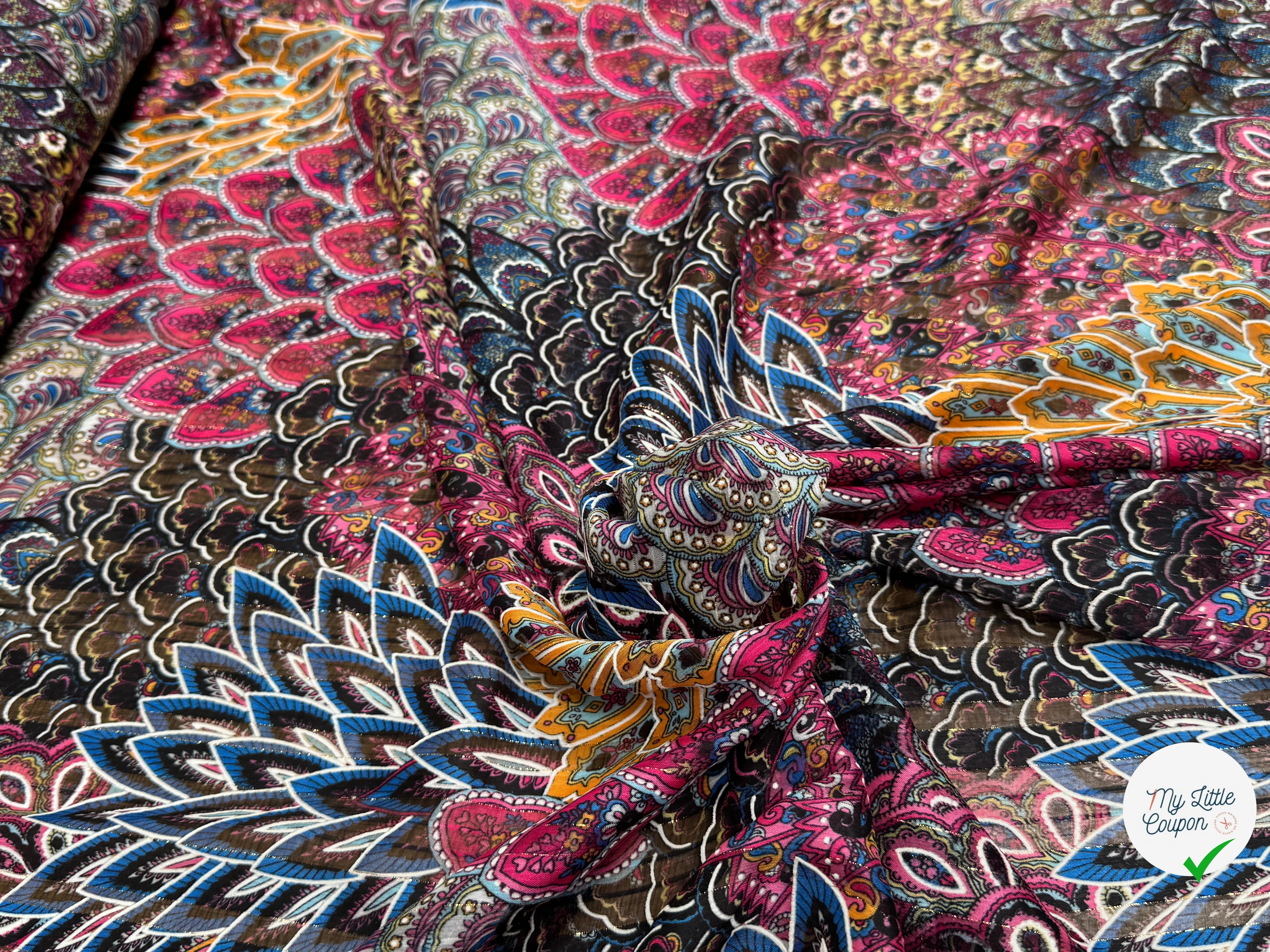 MOUSSELINE YORYU SATIN STRIPE PRINT FUSHIA BLUE&ORANGE - My Little Coupon