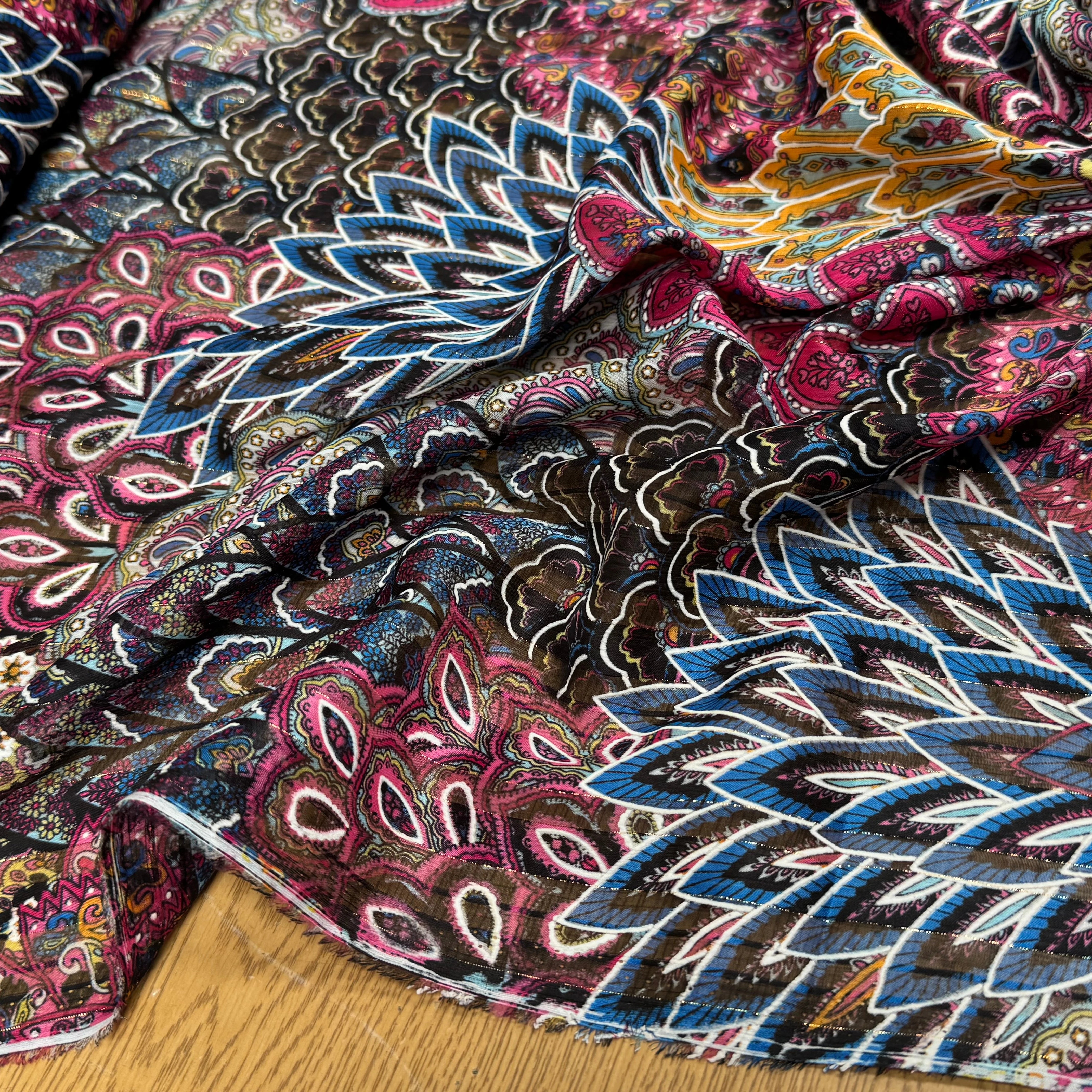 MOUSSELINE YORYU SATIN STRIPE PRINT FUSHIA BLUE&ORANGE - My Little Coupon
