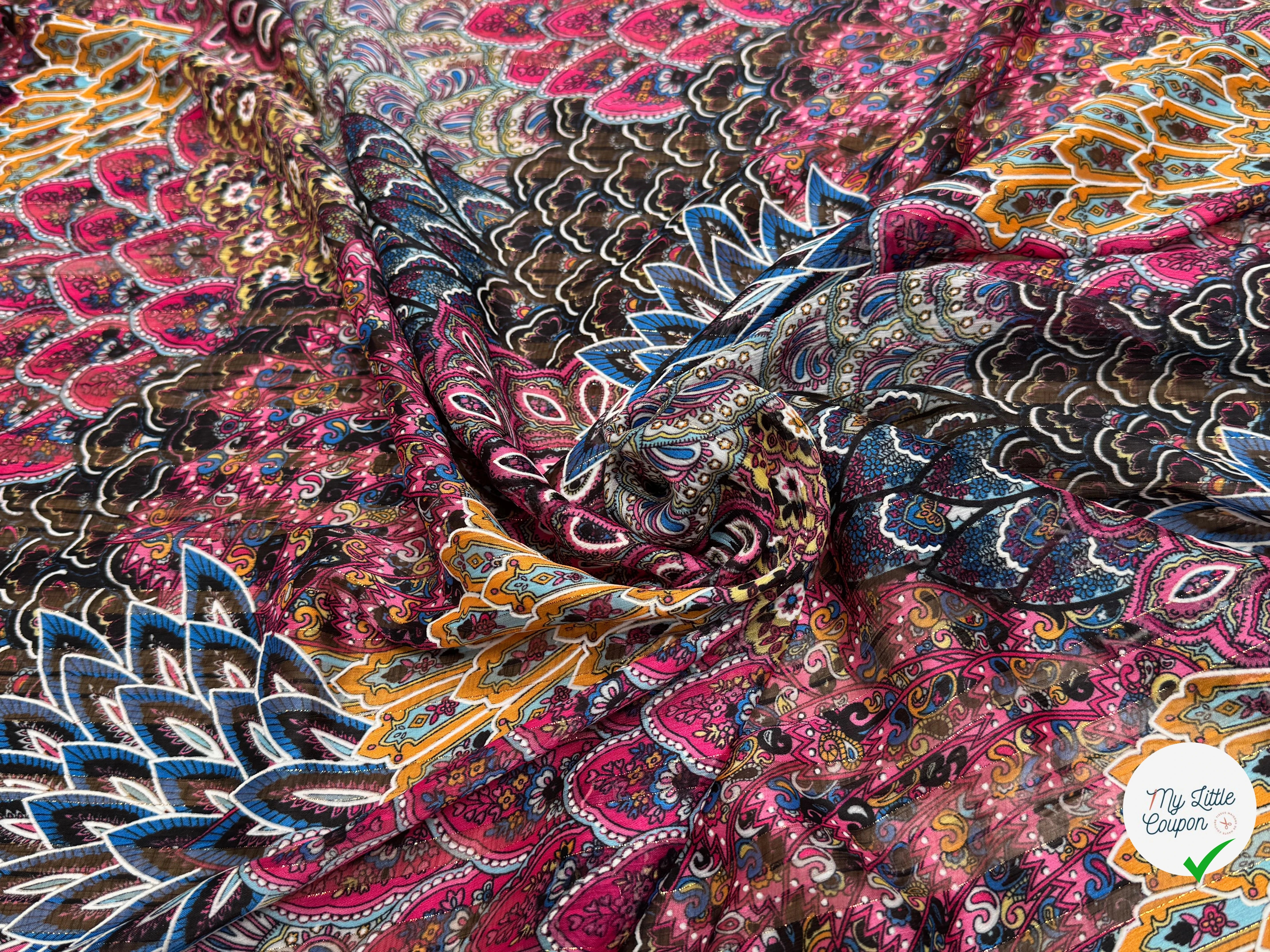 MOUSSELINE YORYU SATIN STRIPE PRINT FUSHIA BLUE&ORANGE - My Little Coupon