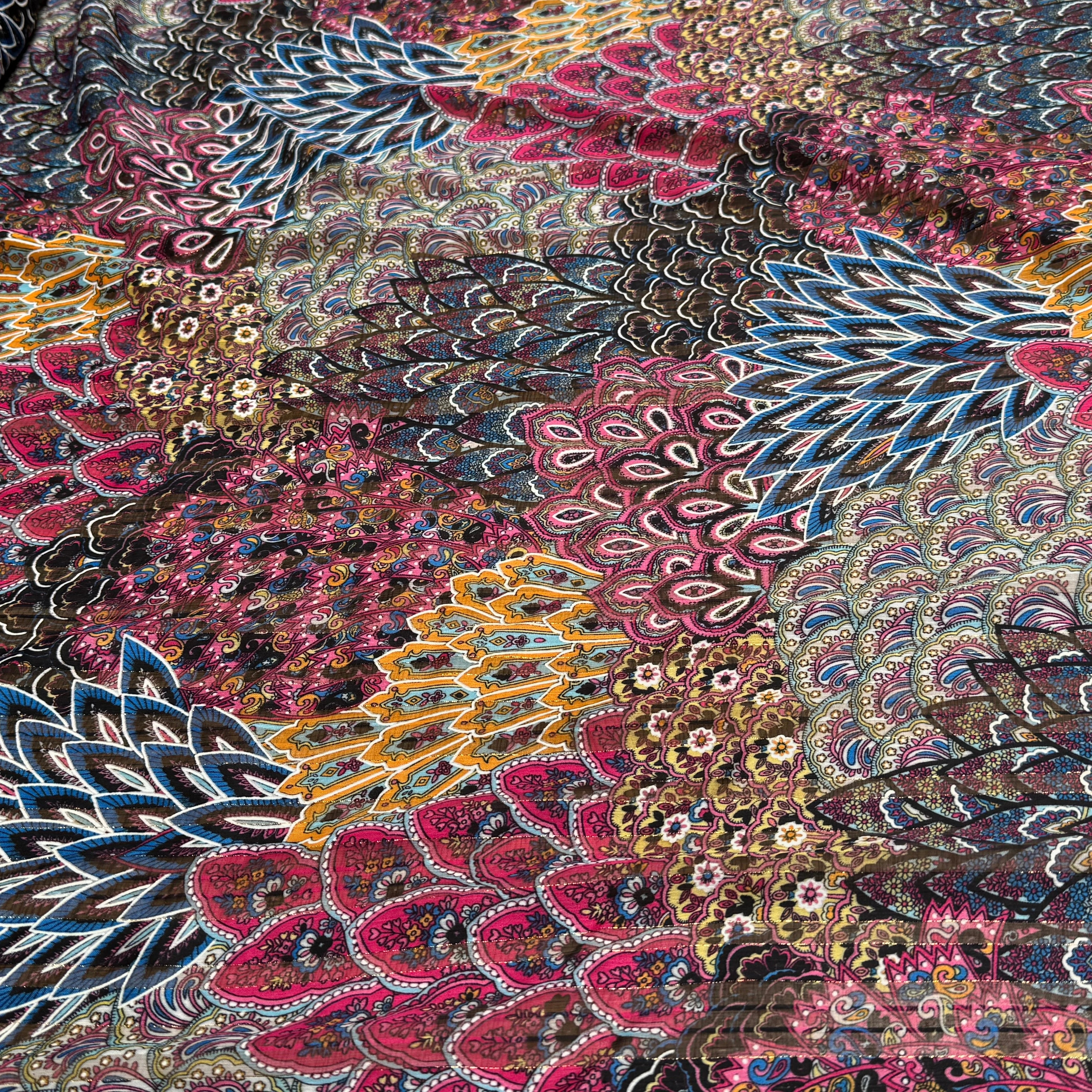 MOUSSELINE YORYU SATIN STRIPE PRINT FUSHIA BLUE&ORANGE - My Little Coupon
