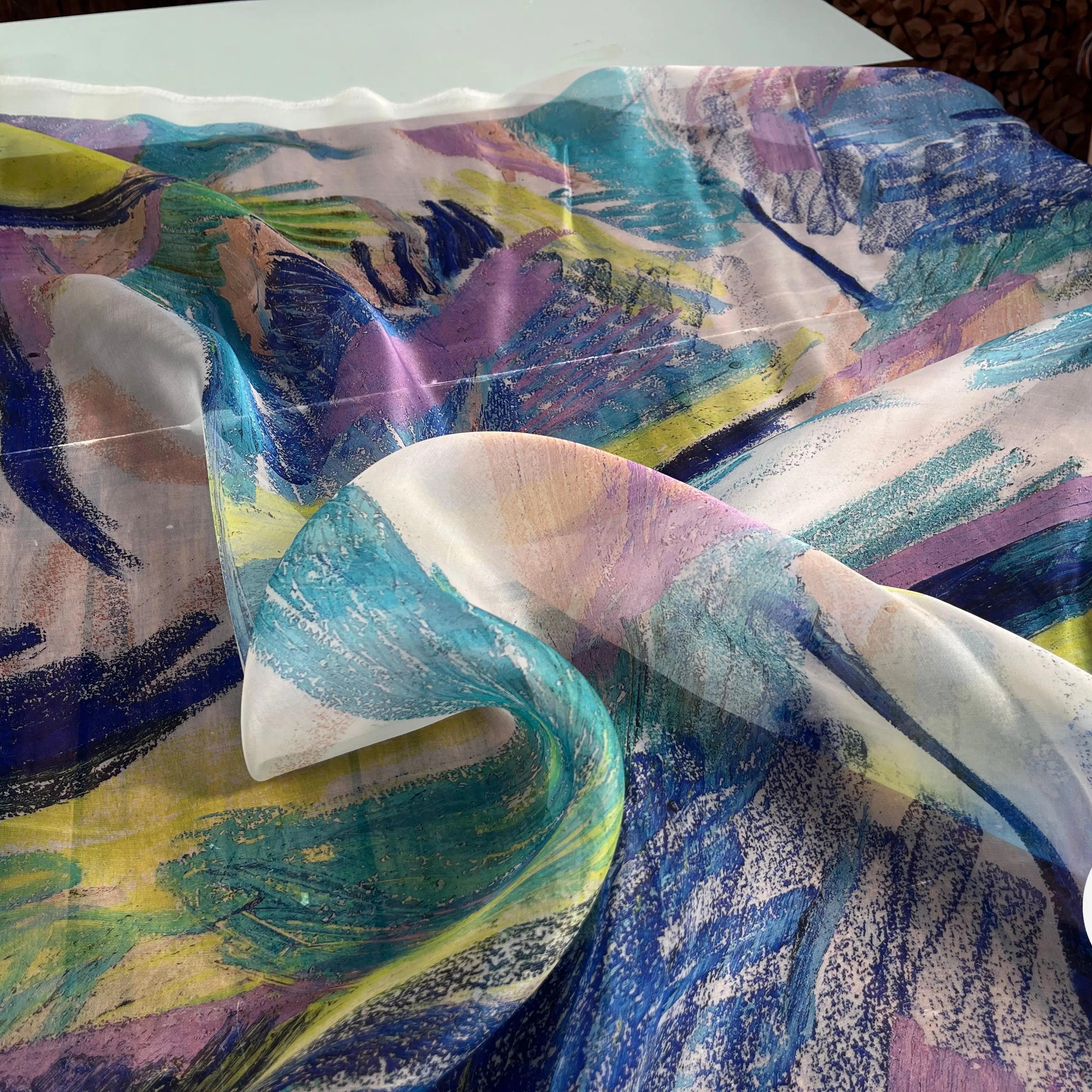 ORGANZA DE SOIE IMPRIMÉ GRAPHIQUE OCÉAN BLEU RAPPEL DE JAUNE - My Little Coupon