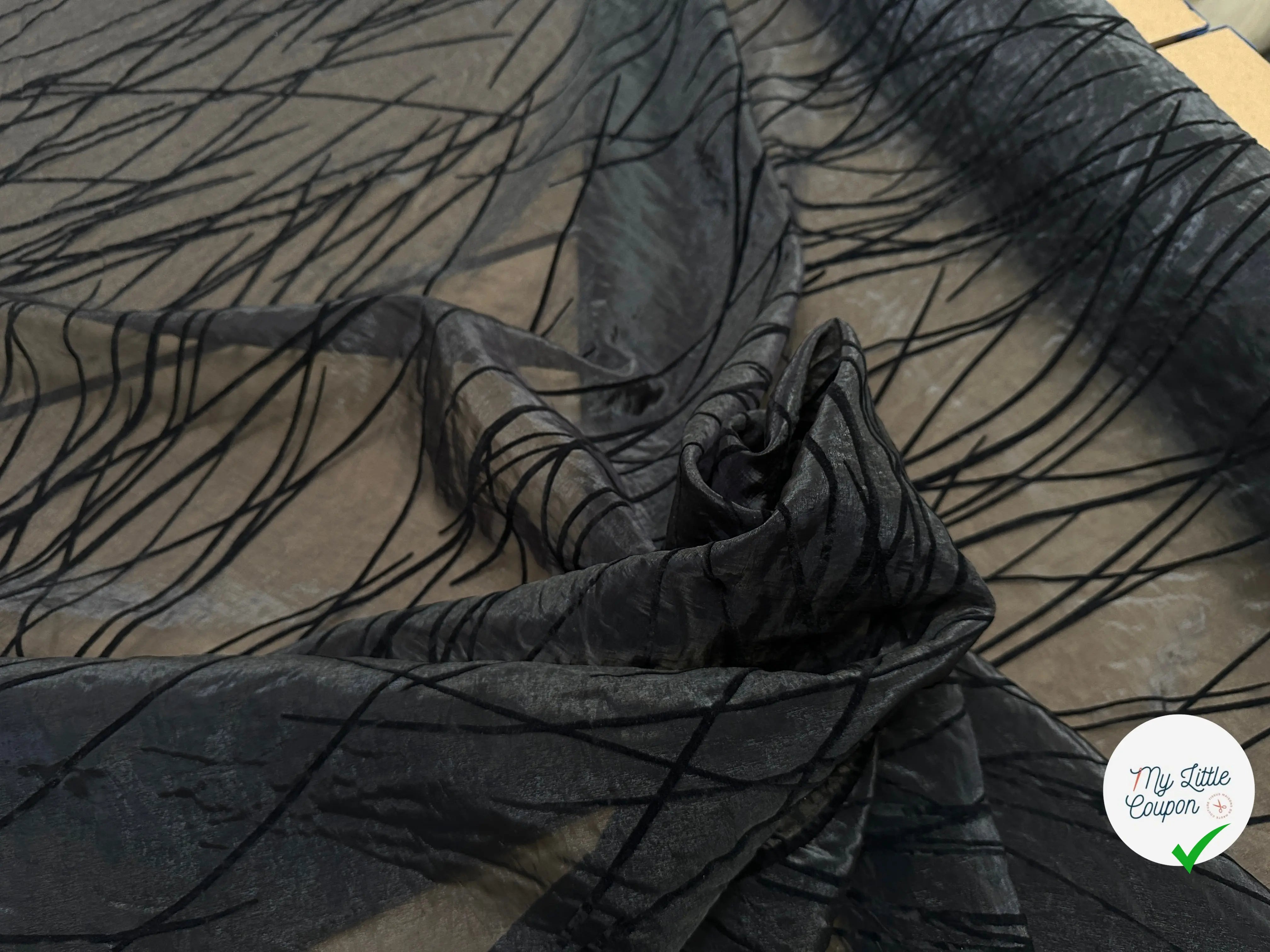 ORGANZA NOIR DEVORÉ PANNE DE VELOURS - My Little Coupon