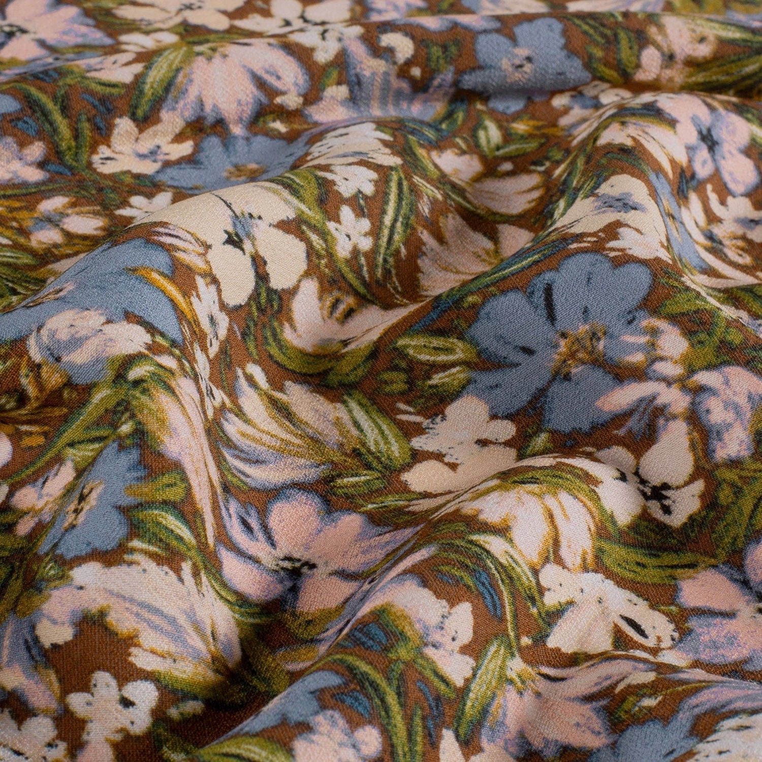 Ottoman de viscose fleurs marron