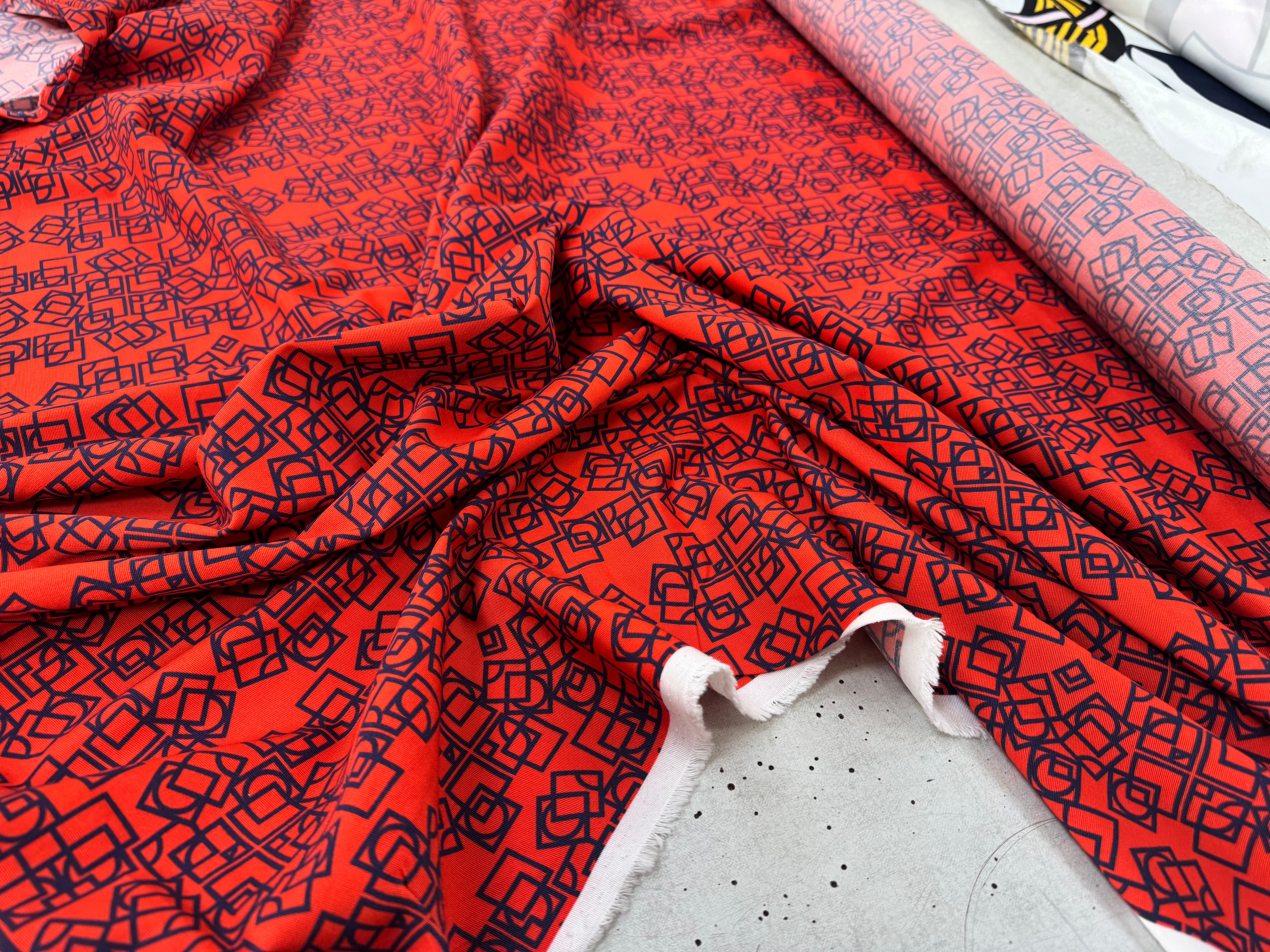 OTTOMAN STRETCH VISCOSE COTON IMRIMÉ GÉOMÉTRIQUE ORANGE - My Little Coupon