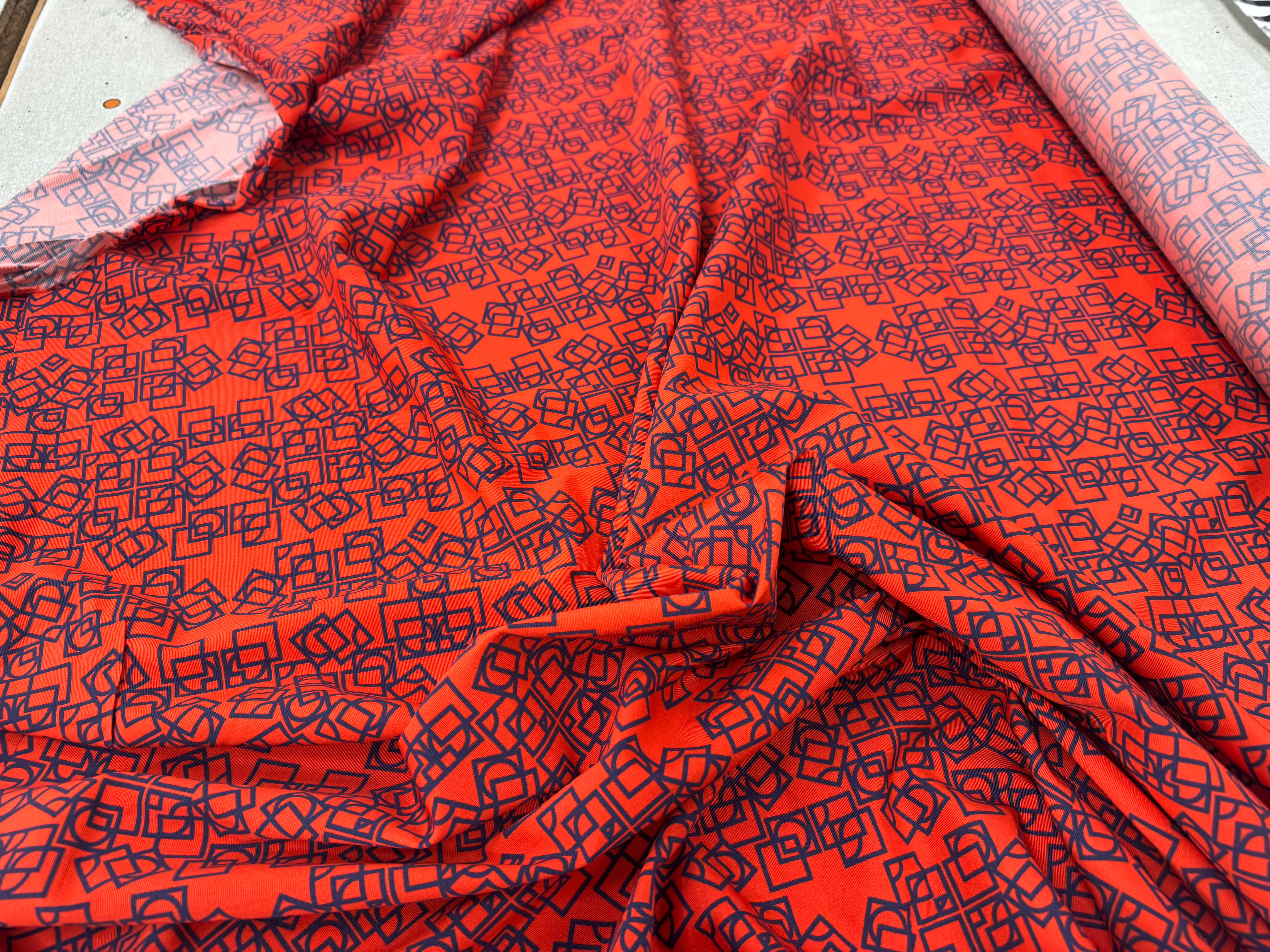 OTTOMAN STRETCH VISCOSE COTON IMRIMÉ GÉOMÉTRIQUE ORANGE - My Little Coupon