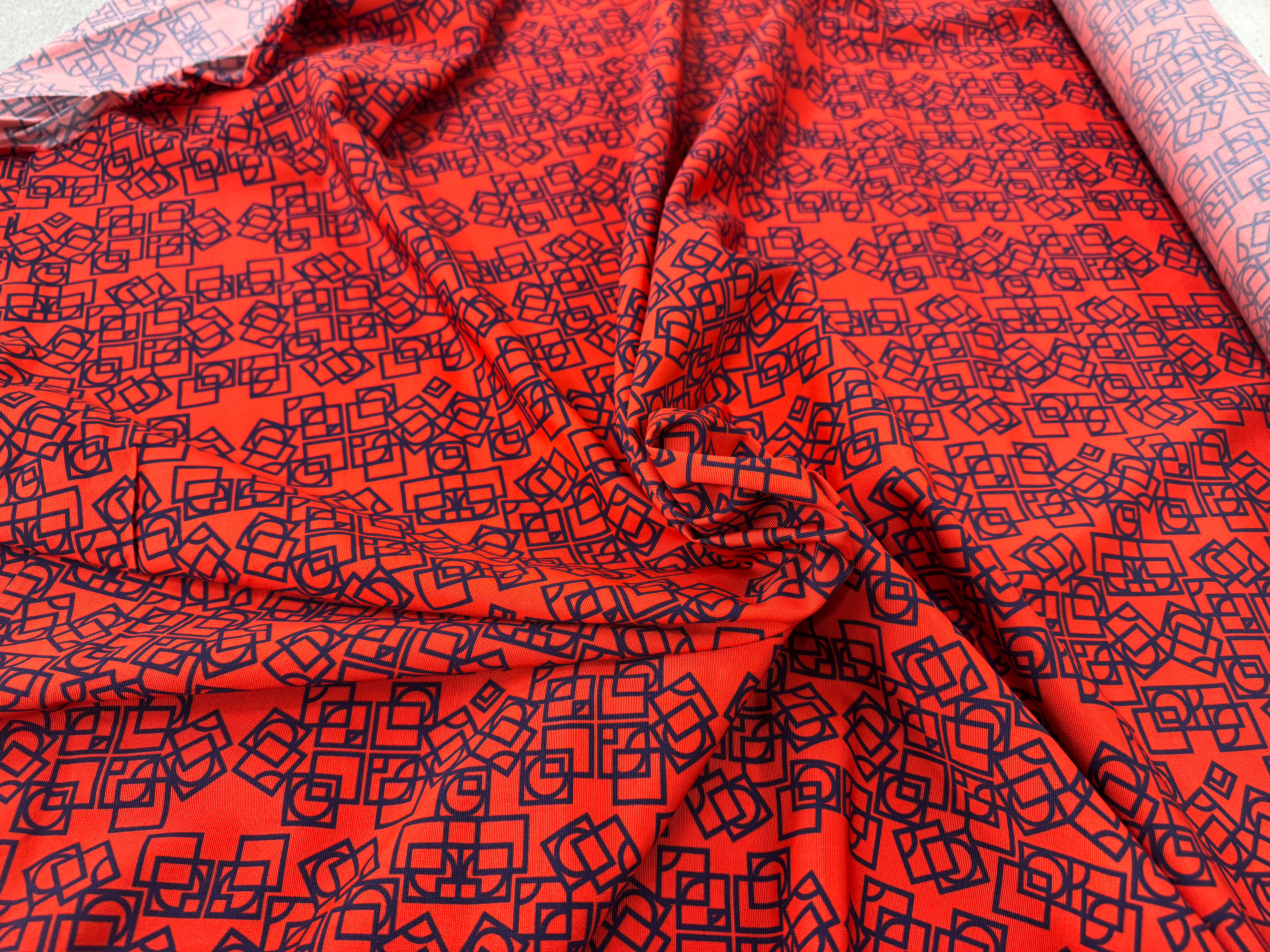 OTTOMAN STRETCH VISCOSE COTON IMRIMÉ GÉOMÉTRIQUE ORANGE - My Little Coupon