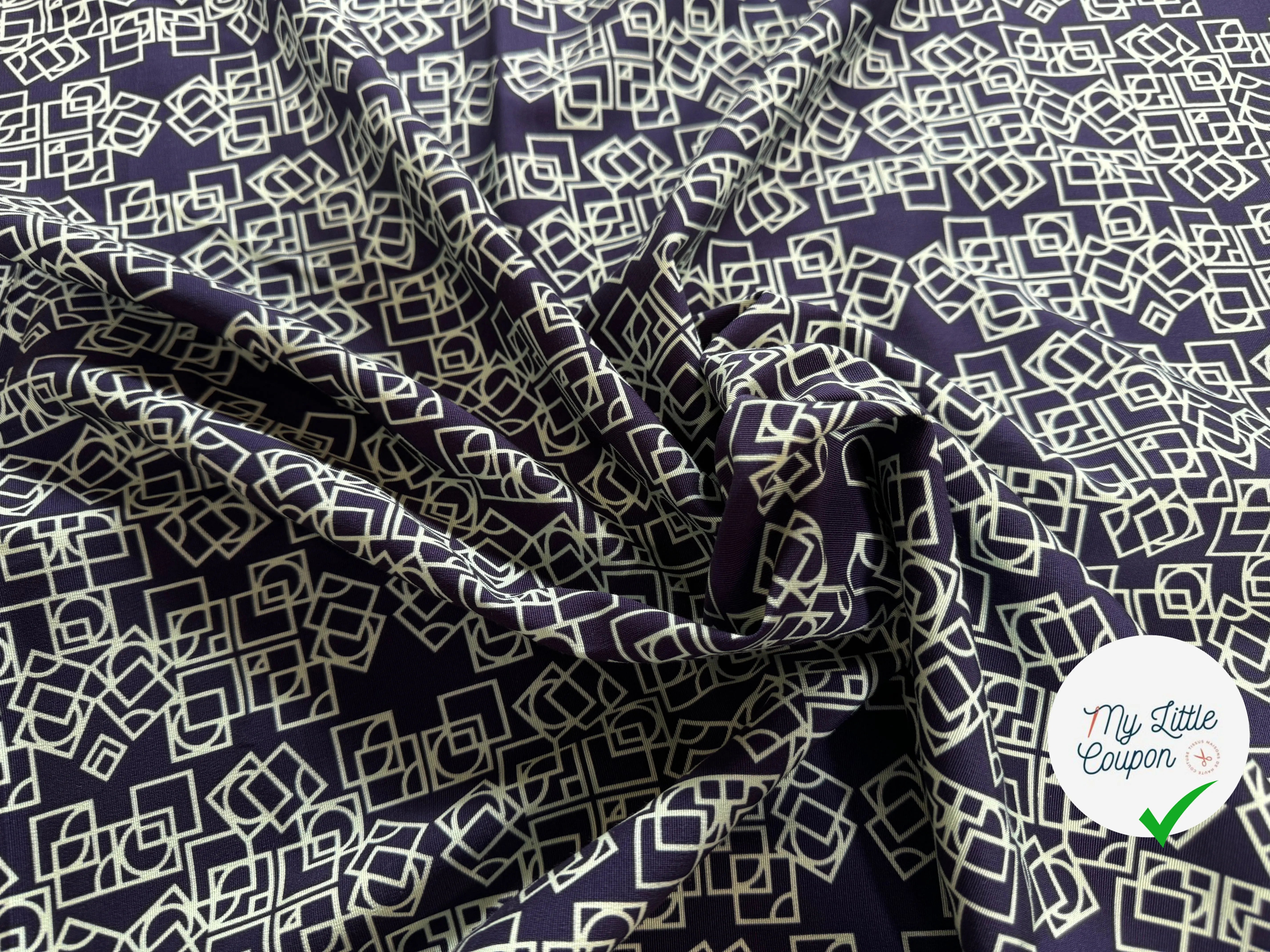 OTTOMAN VISCOSE COTON GÉOMETRIE VERT SUR BLEU - My Little Coupon