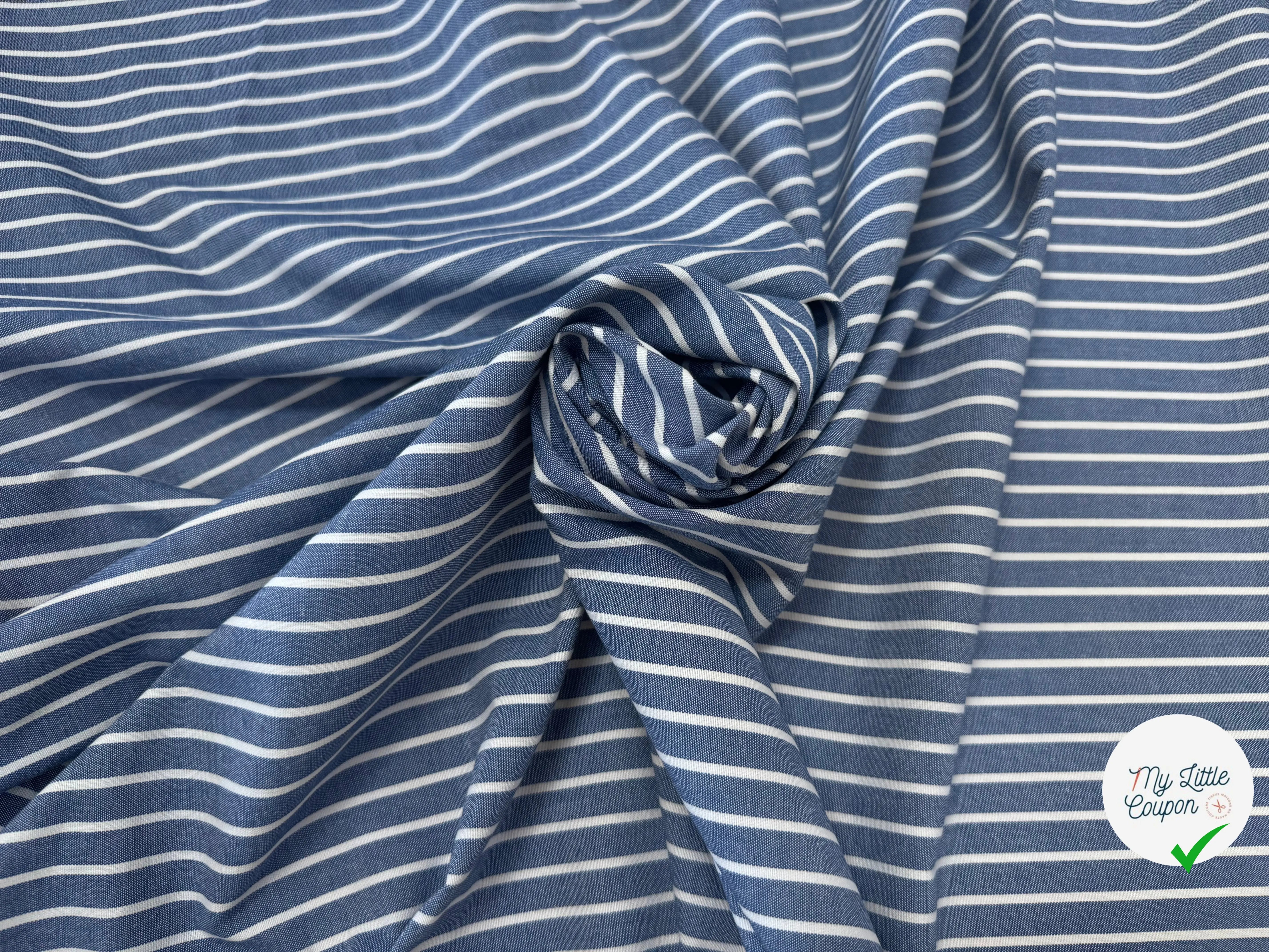 OXFORD DE COTON BLEU EFFET JEAN À RAYURES BLANCHES - My Little Coupon