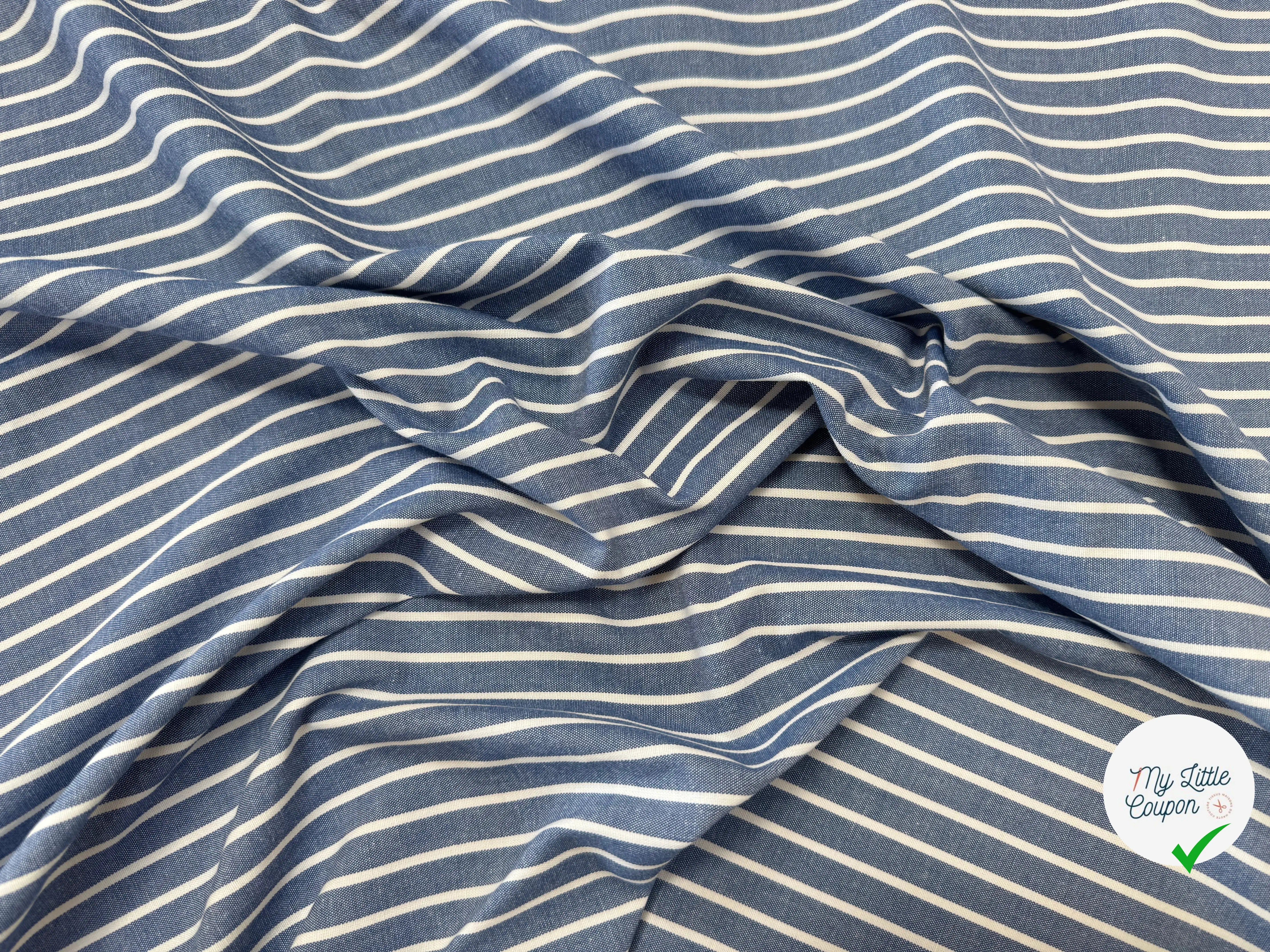 OXFORD DE COTON BLEU EFFET JEAN À RAYURES BLANCHES - My Little Coupon