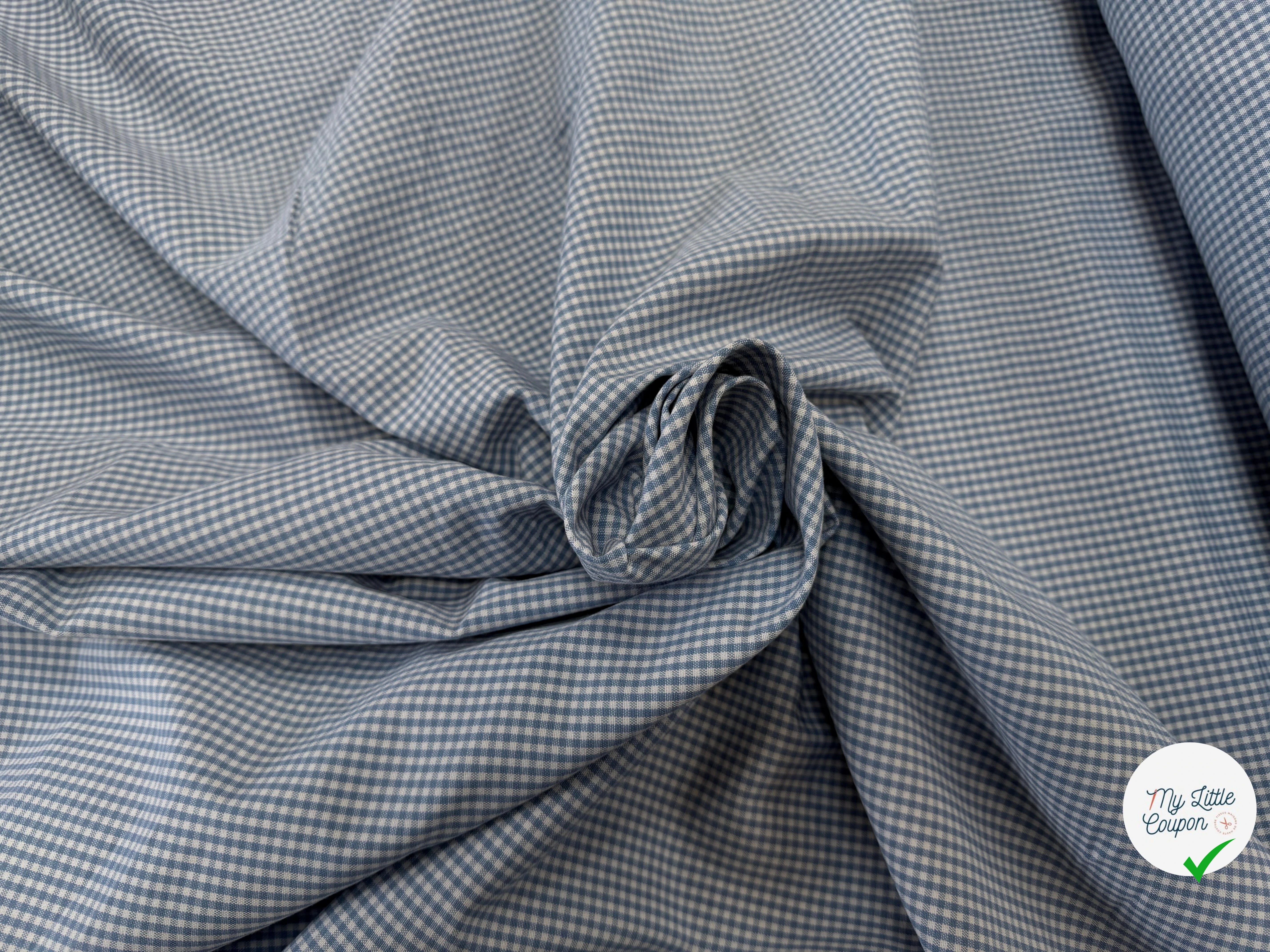 OXFORD DE COTON PETIT VICHY BLEU BÉBÉ - My Little Coupon