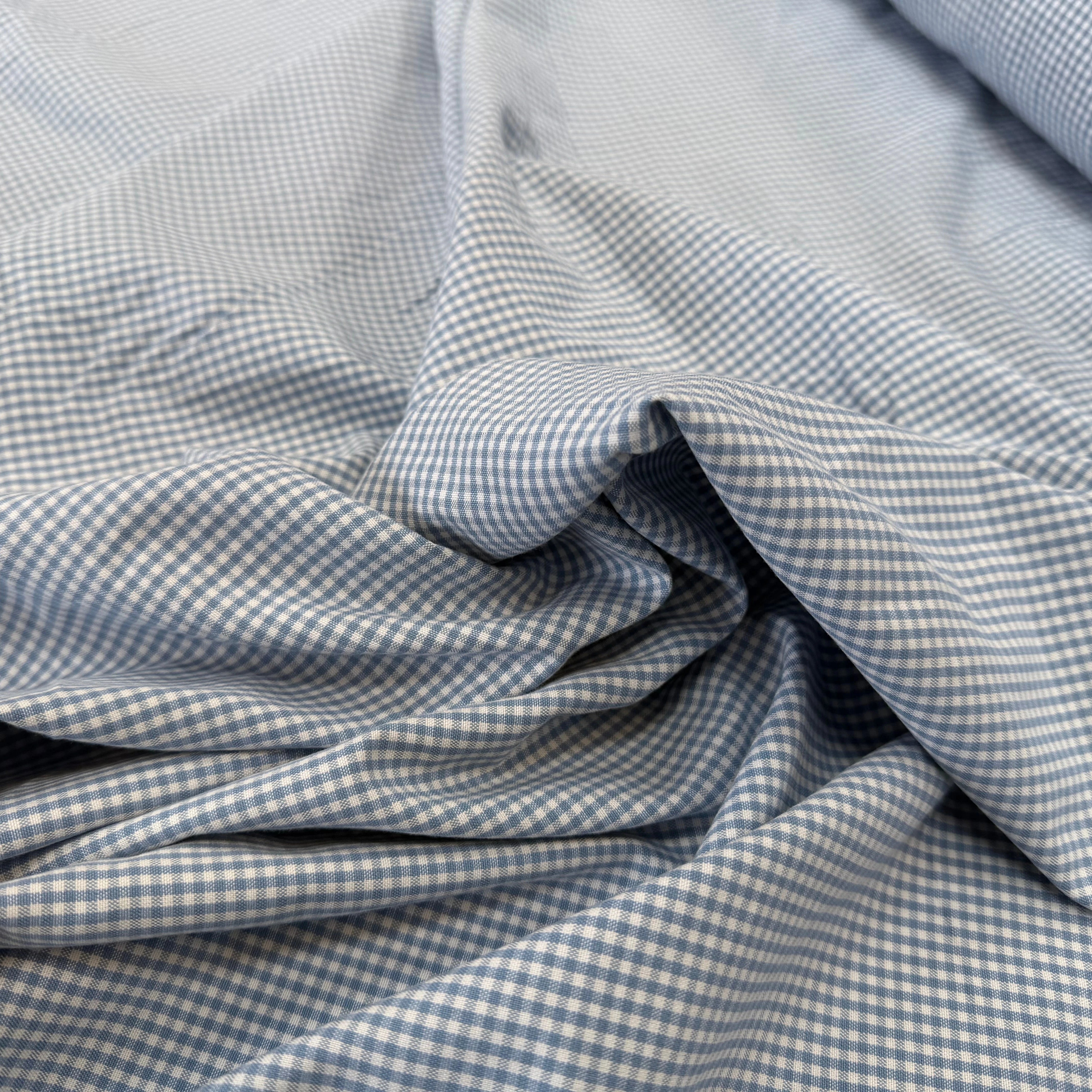 OXFORD DE COTON PETIT VICHY BLEU BÉBÉ - My Little Coupon