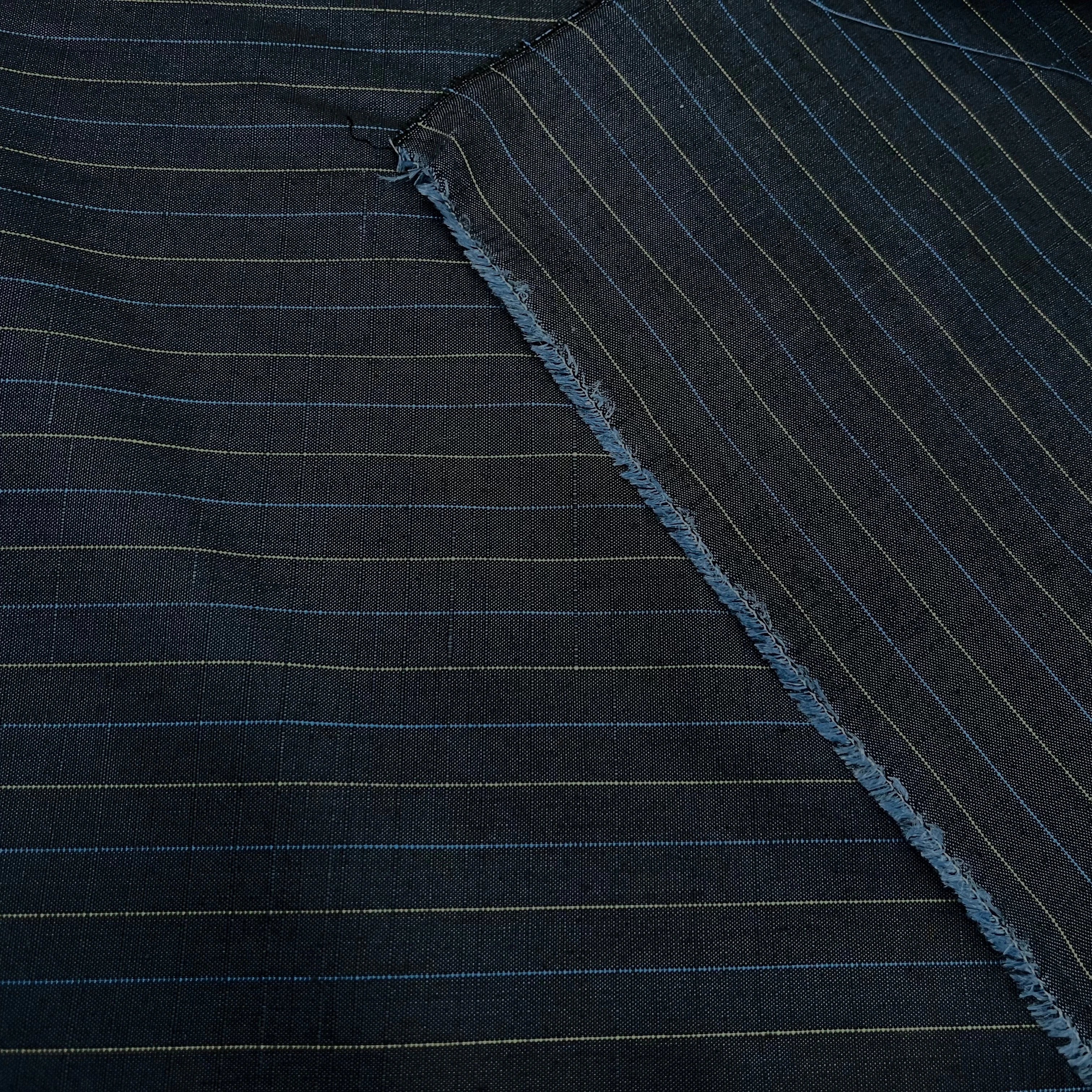 OXFORD DRU VISCOSE BLEU GRISÉ À RAURES BLEU&JAUNE - My Little Coupon