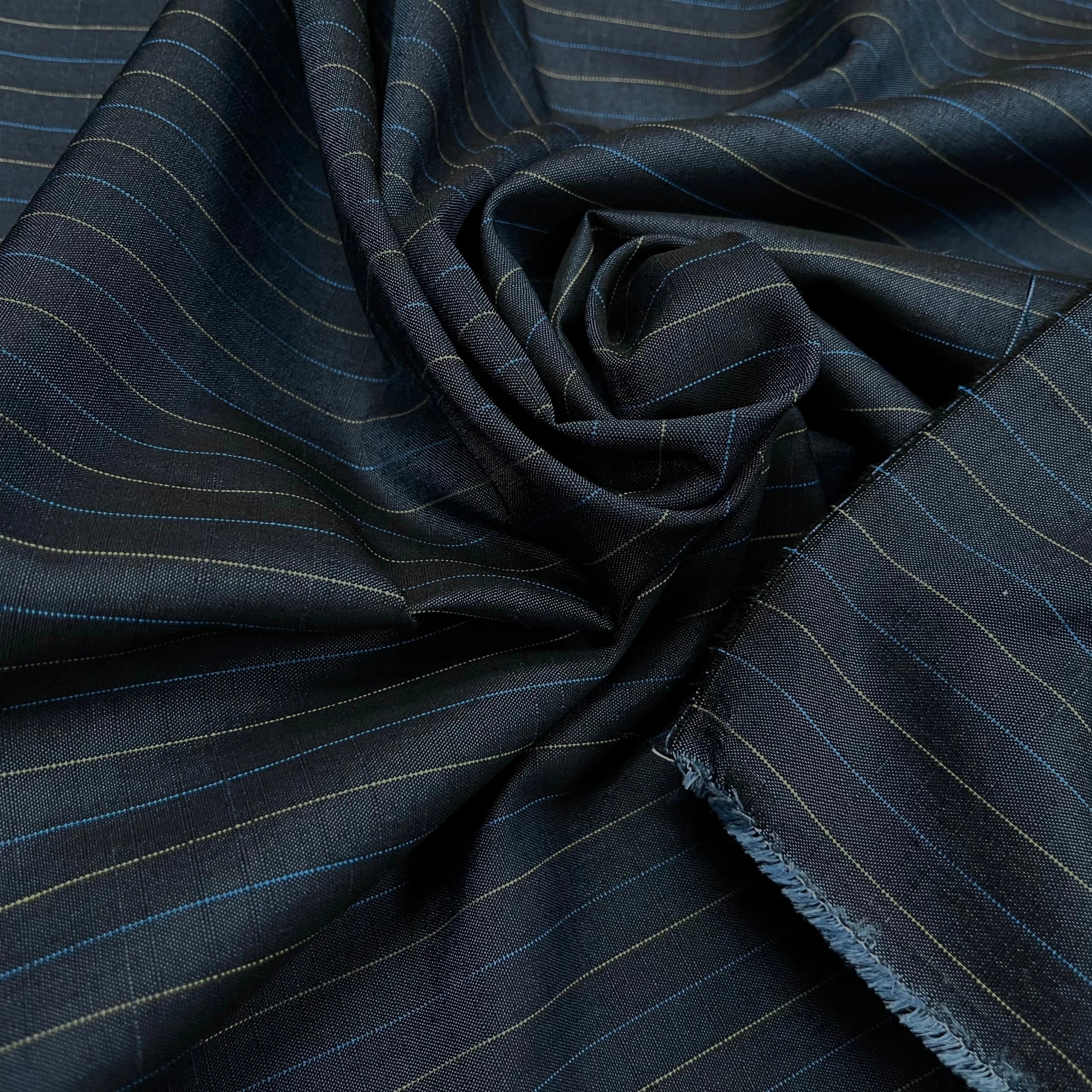 OXFORD DRU VISCOSE BLEU GRISÉ À RAURES BLEU&JAUNE - My Little Coupon