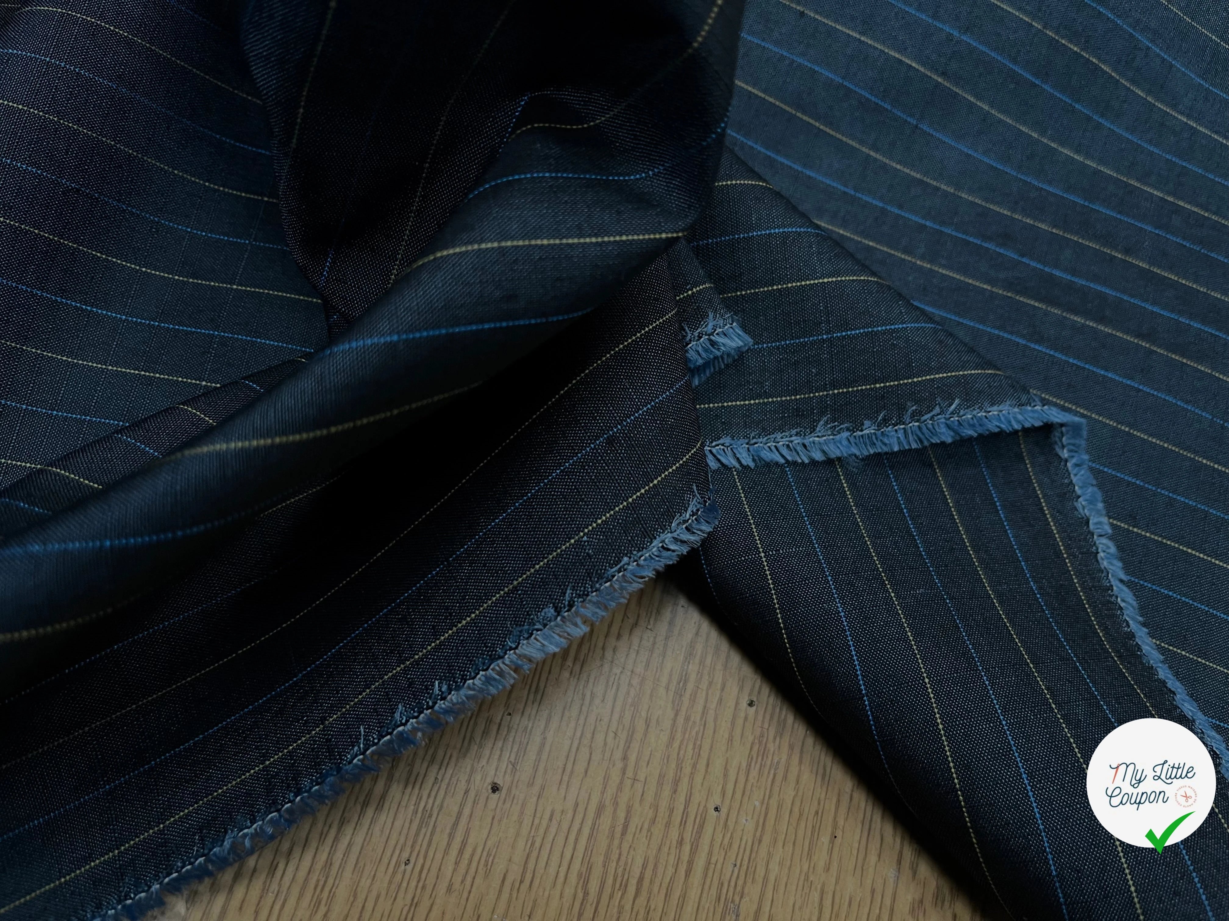 OXFORD DRU VISCOSE BLEU GRISÉ À RAURES BLEU&JAUNE - My Little Coupon